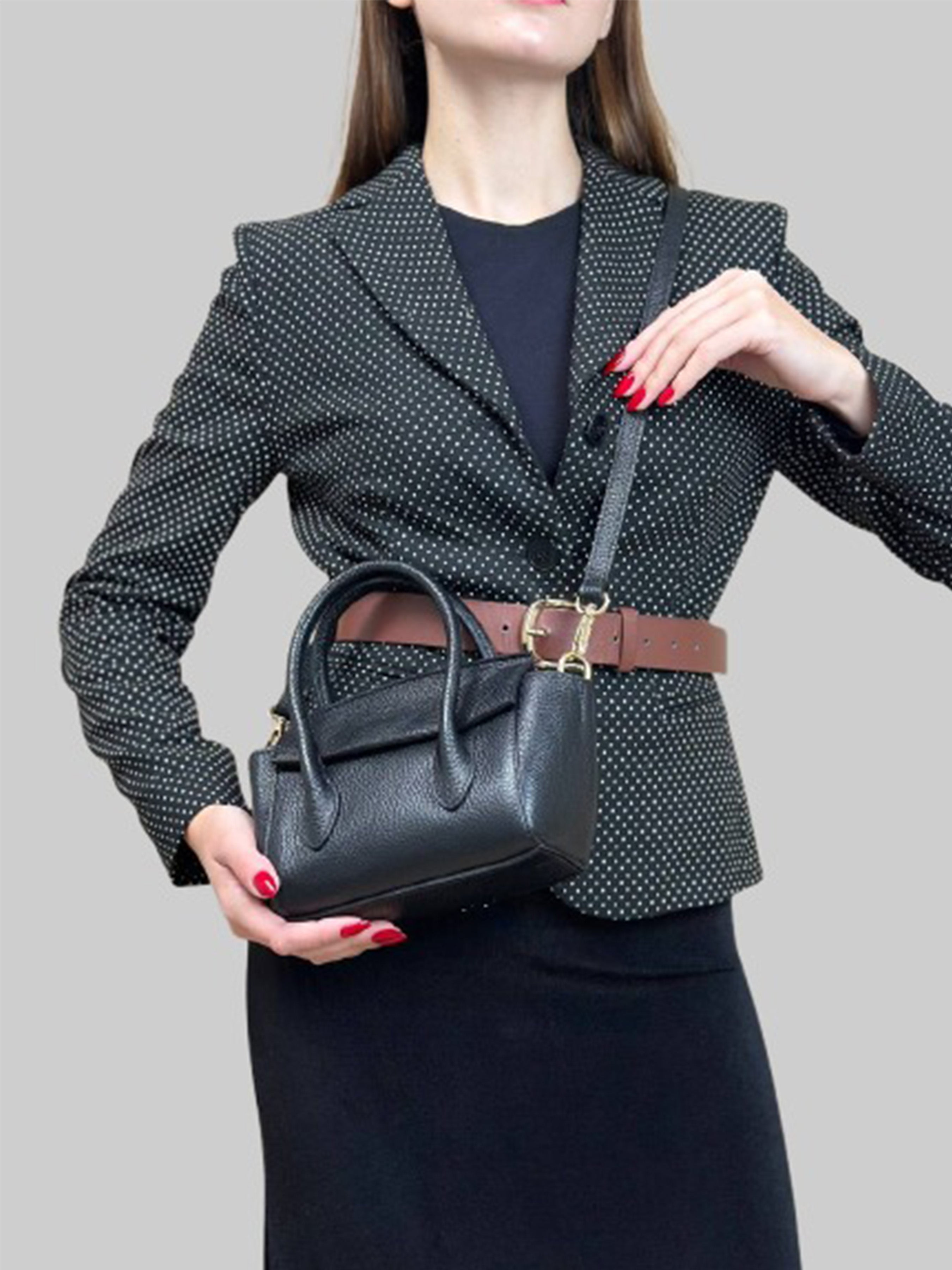 Bolso de mano de piel italiana Negro 3458-05-32