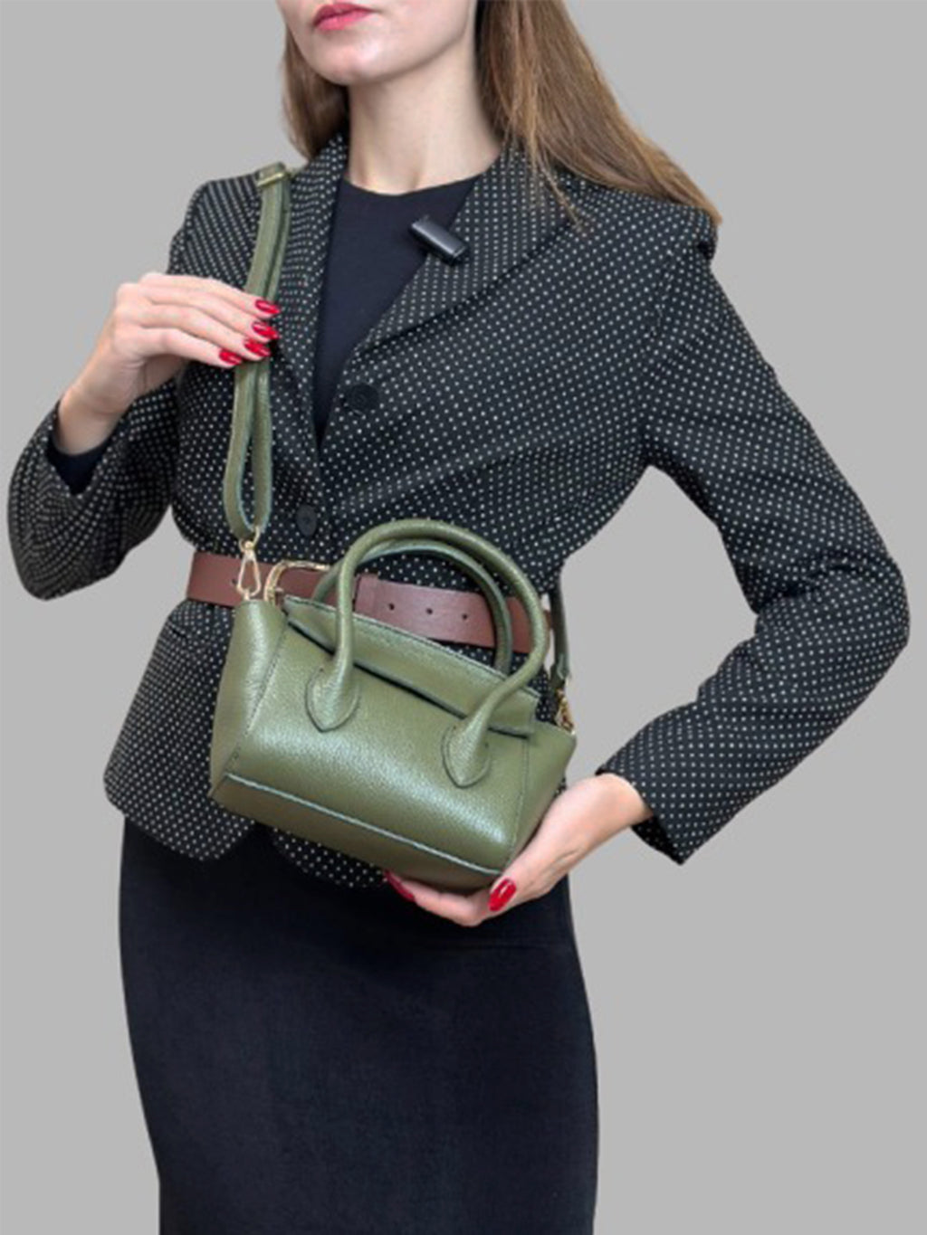 Bolso de mano de piel italiana Verde 3458-24-32