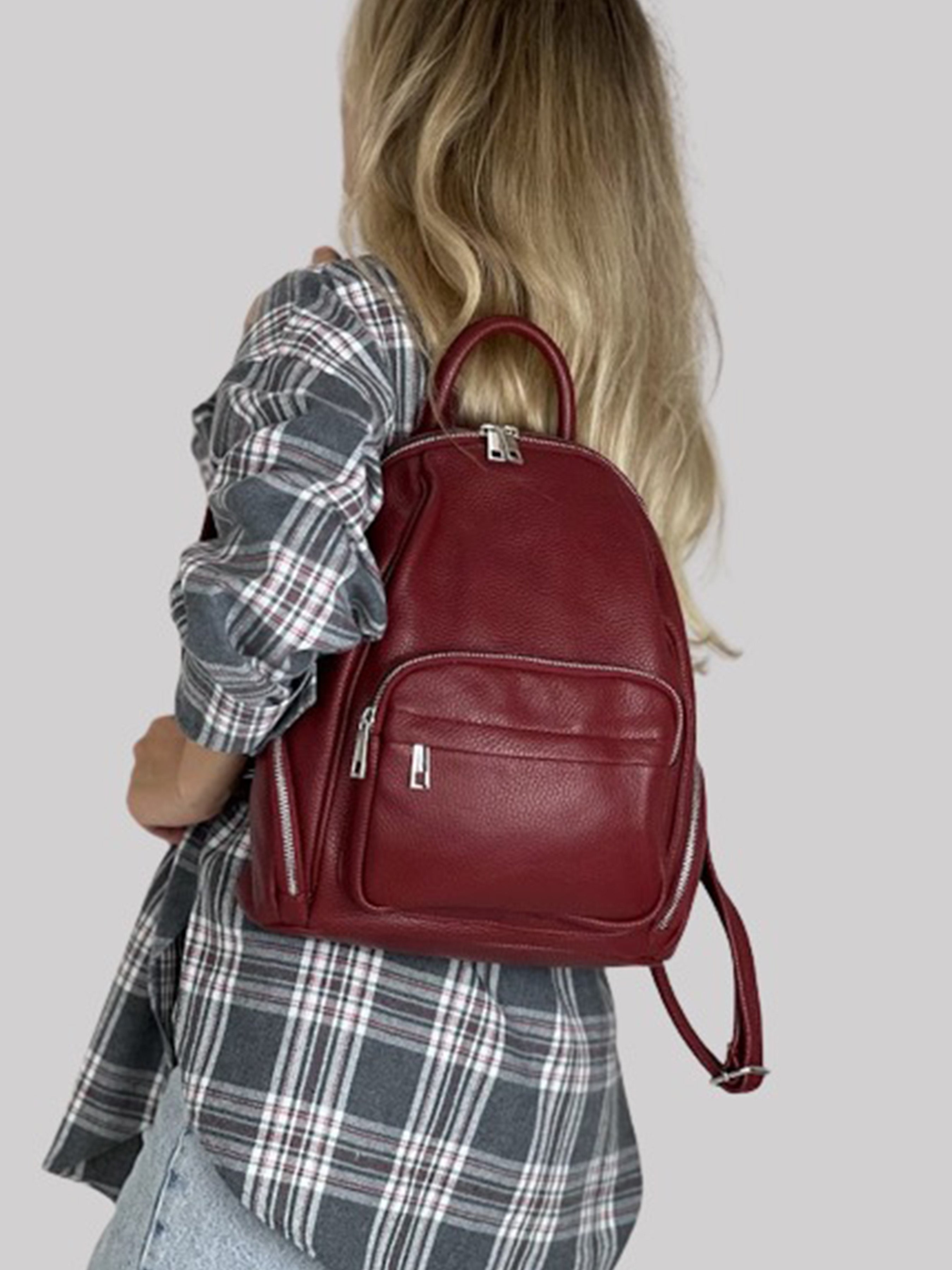 Mochila de piel italiana Burgoña 1235-12-32