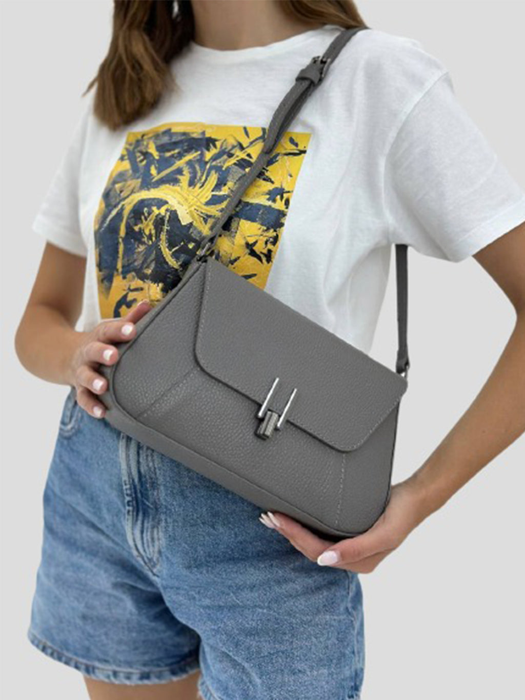 Bandolera de piel italiana Gris, Beige 4892-98-32