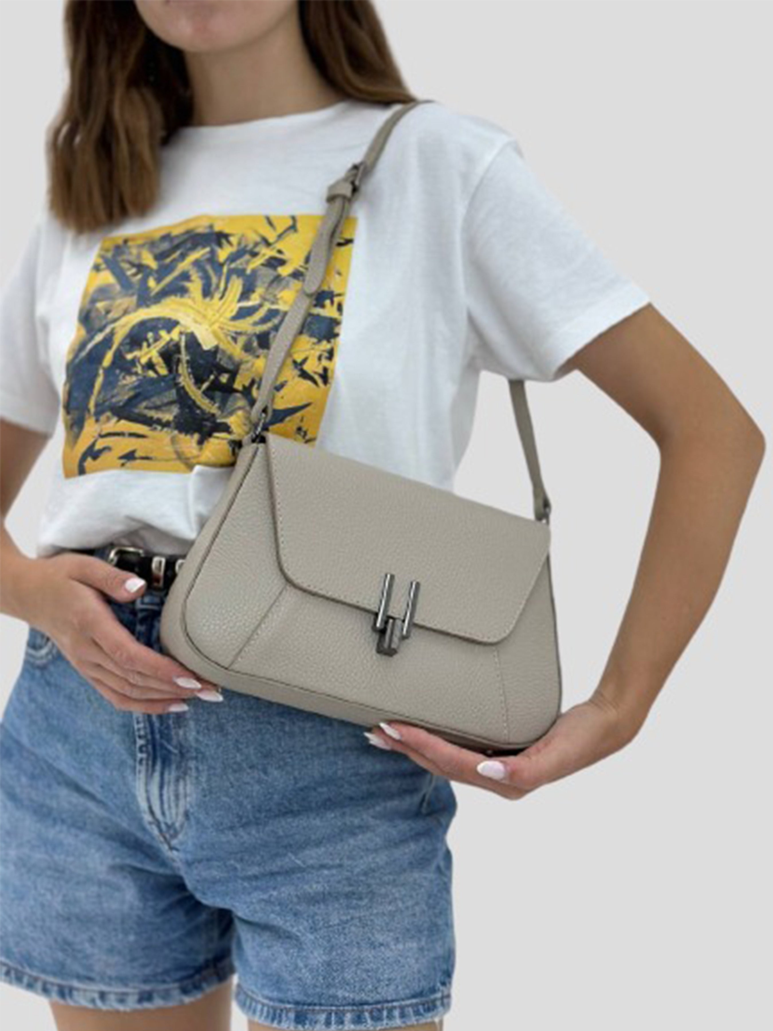 Bandolera de piel italiana Beige 4892-11-32