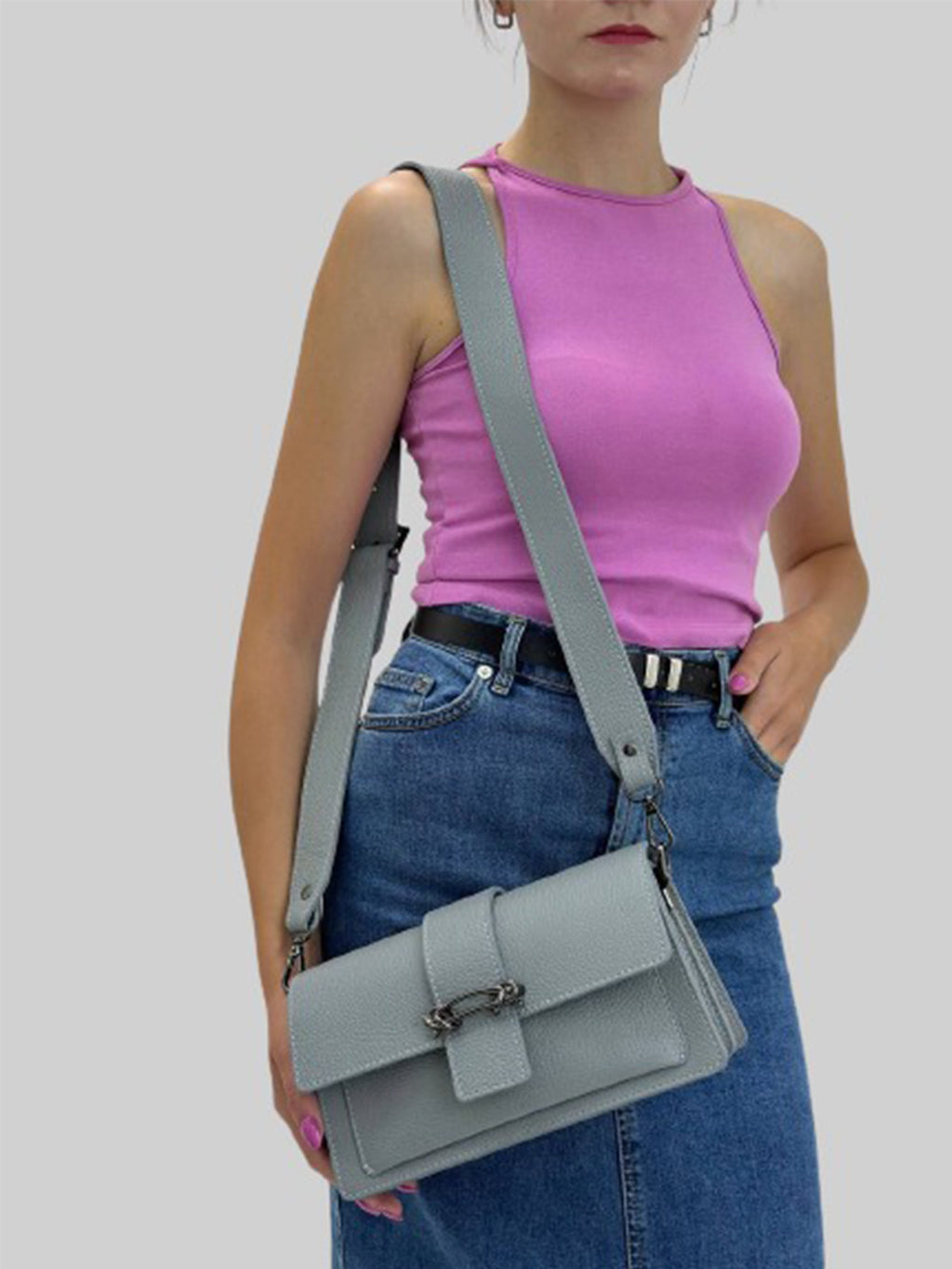 Bandolera de piel italiana Gris 6184-18-32