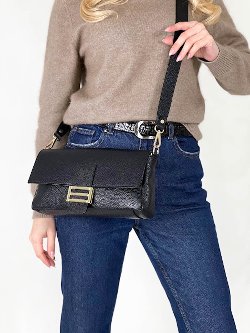 Bandolera de piel italiana Negro 4444-05-32