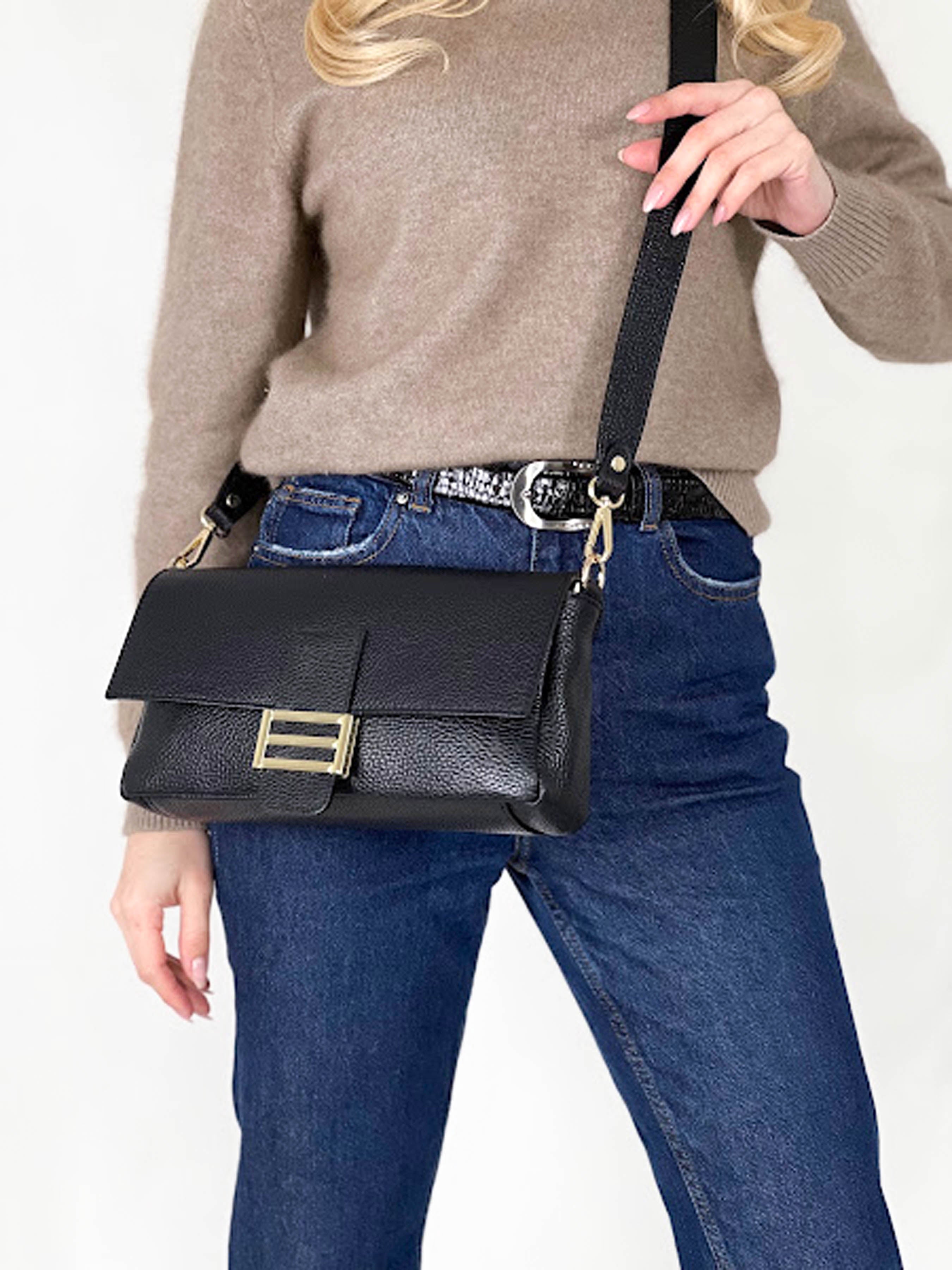 Bandolera de piel italiana Negro 4444-05-32