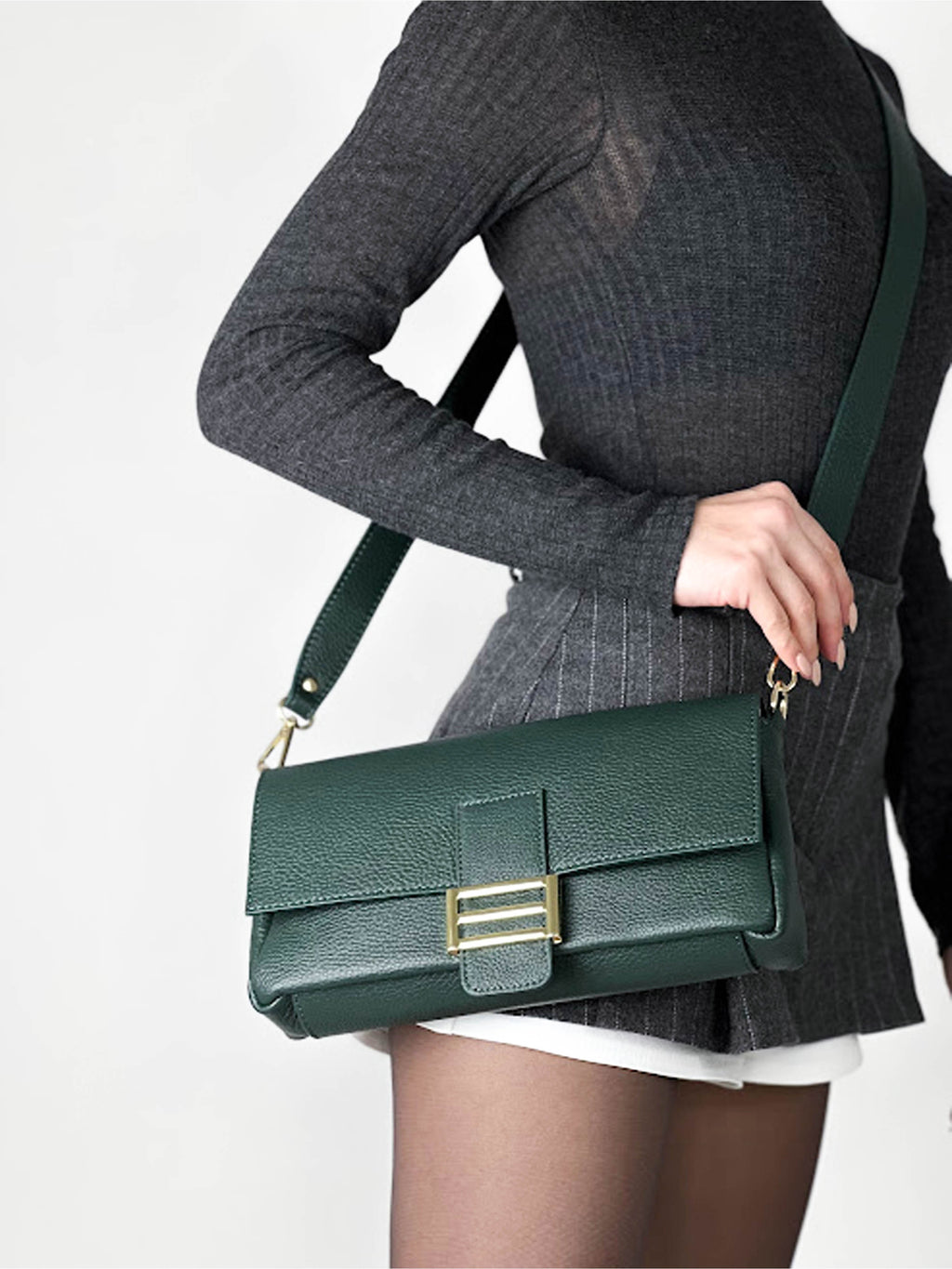 Bandolera de piel italiana Verde 4444-64-32