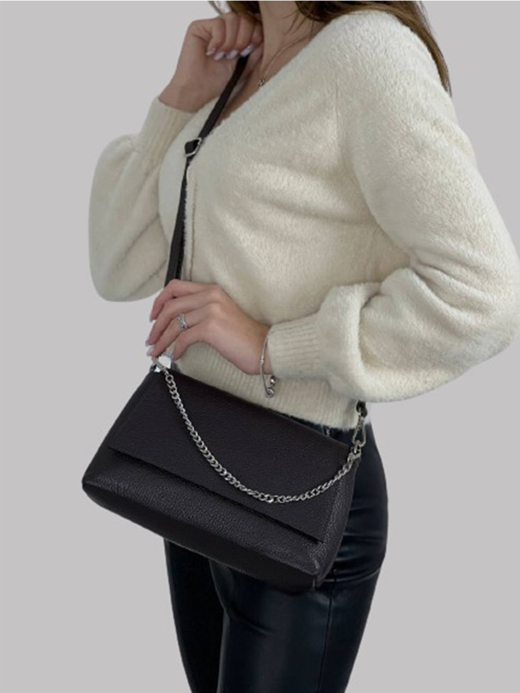 Bandolera de piel italiana Marrón 2533-06-32