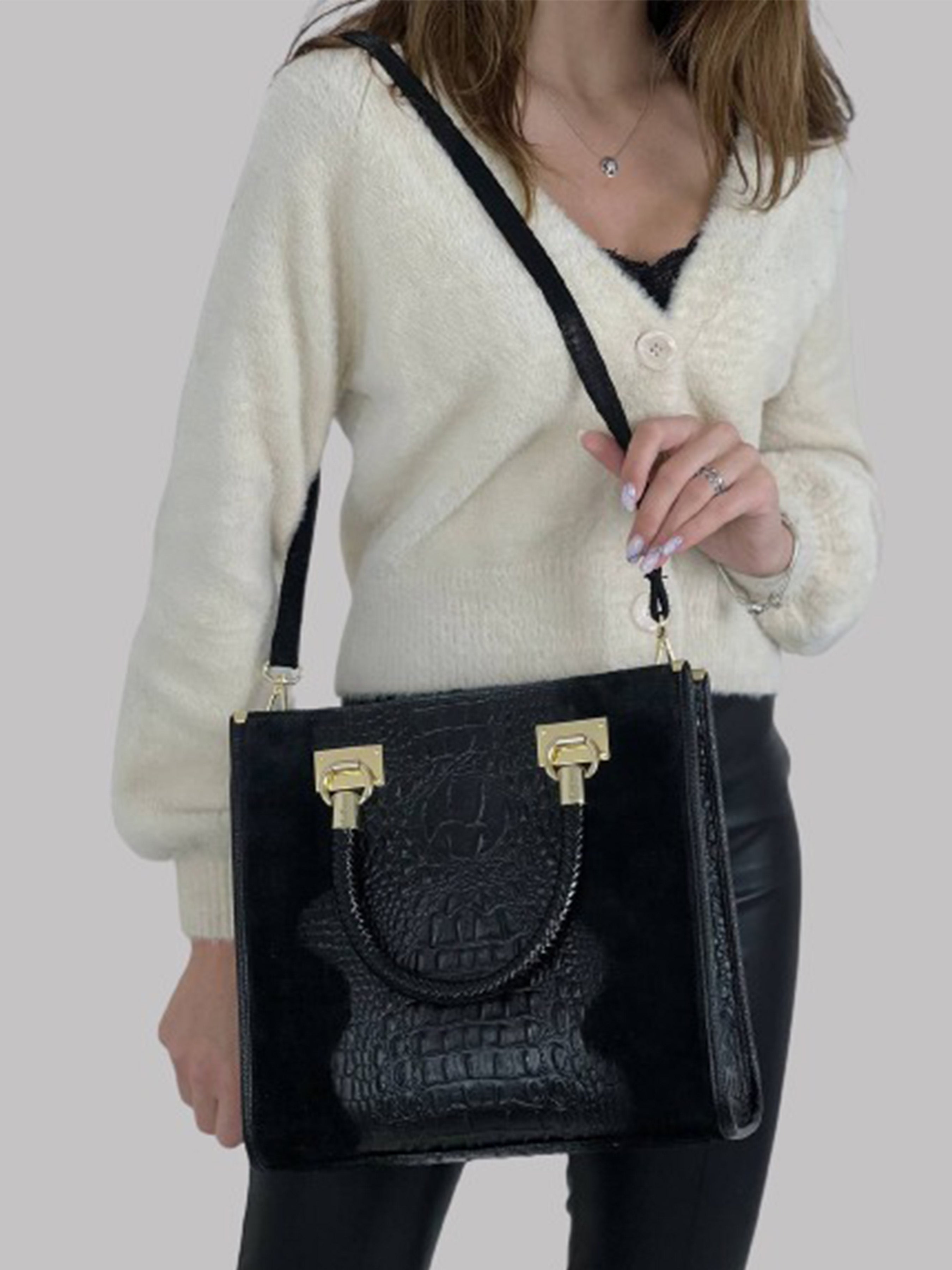 Bolso Tote de piel italiana Negro 8560-05-36