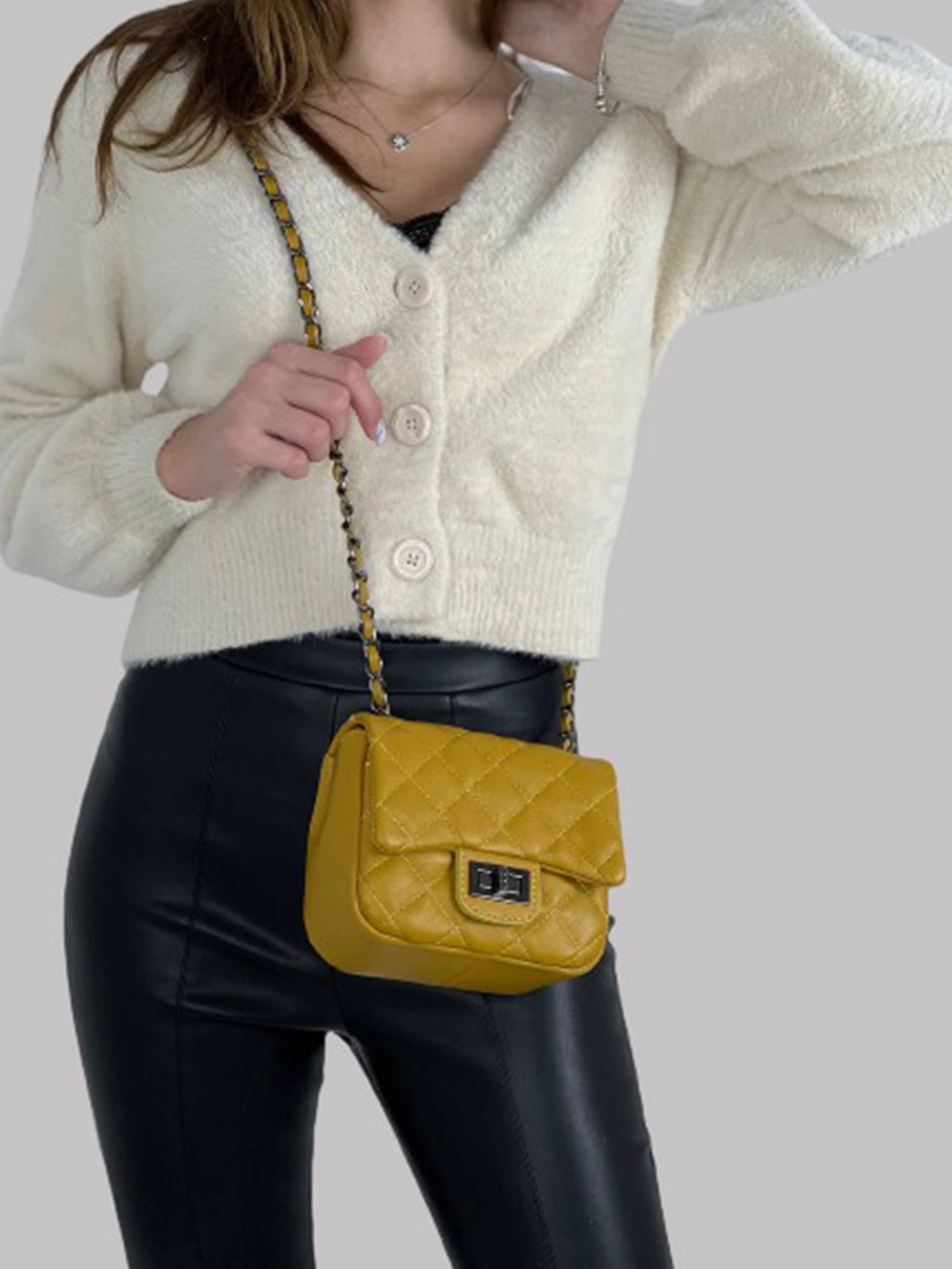 Bandolera de piel italiana Amarillo 5823-55-37