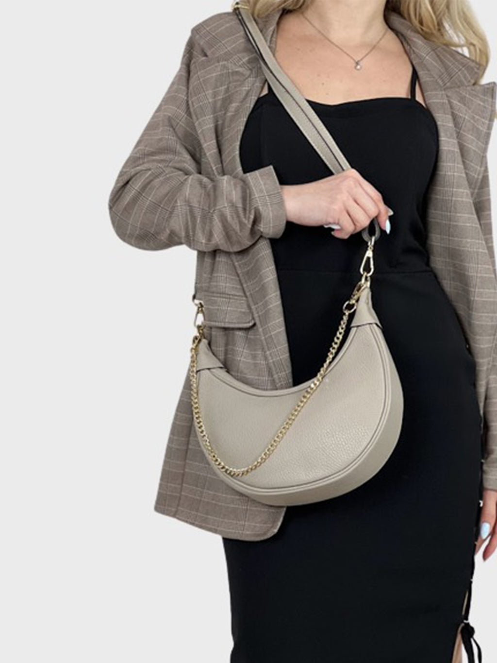 Bolso de hombro de piel italiana Beige 5100-11-32
