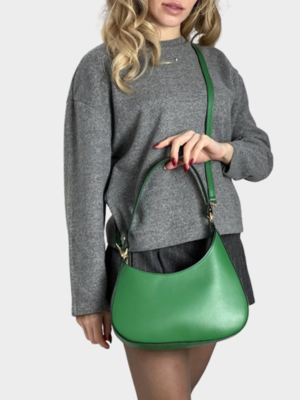 Bolso de hombro de piel italiana Verde 8027-08-33