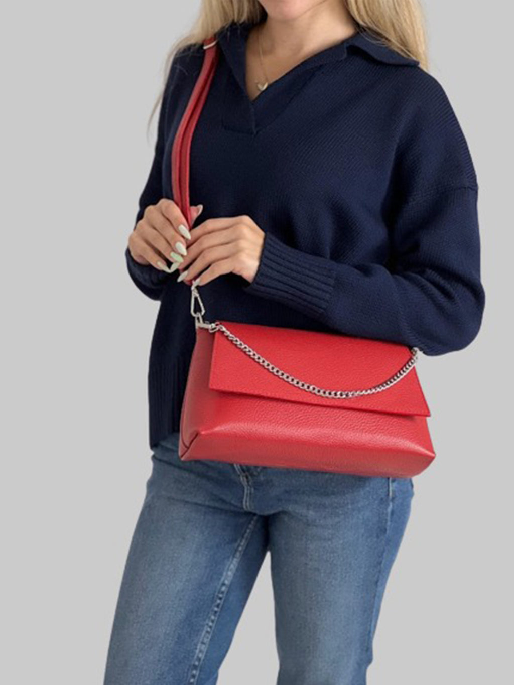 Bandolera de piel italiana Rojo 2533-13-32