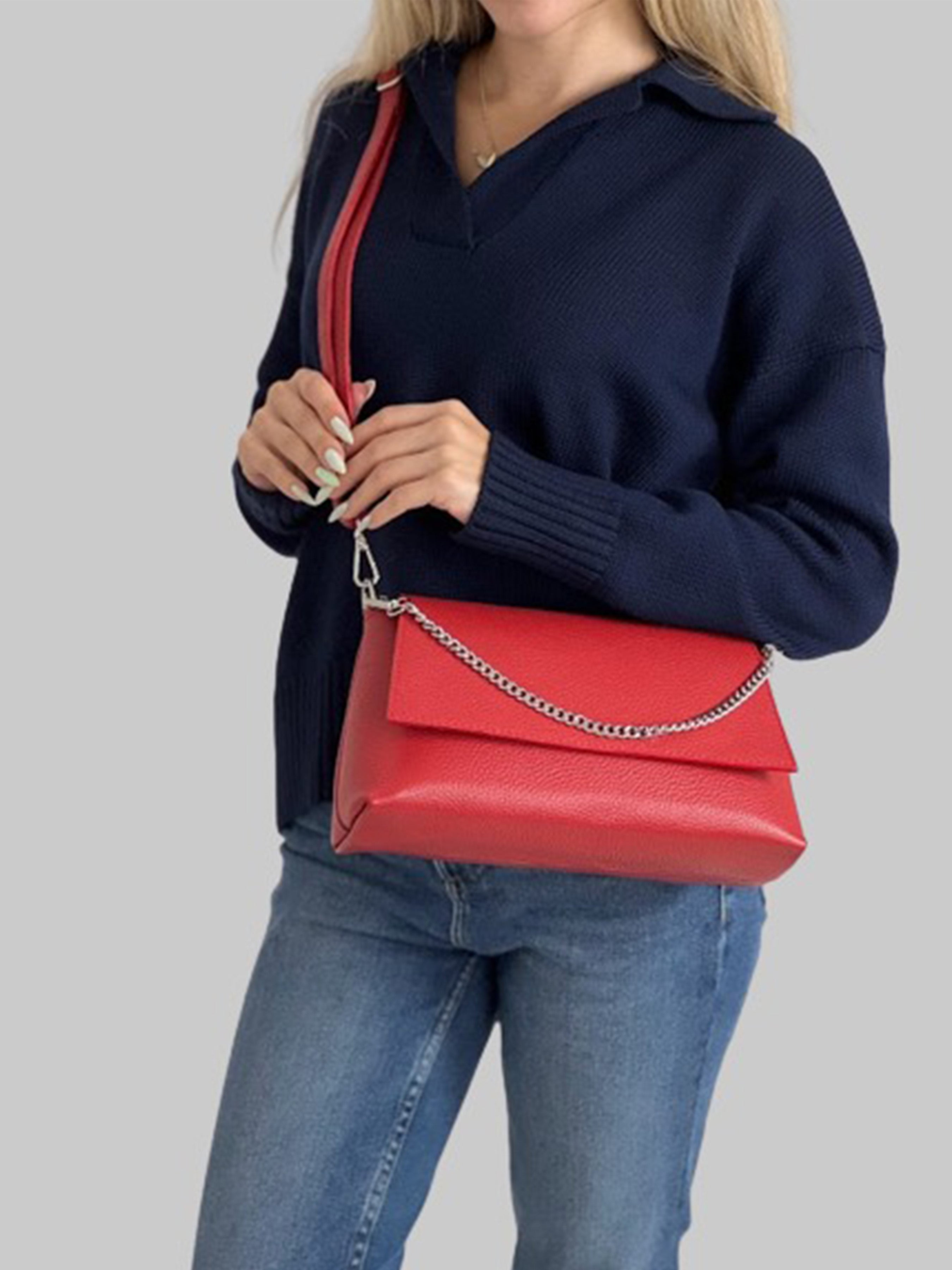 Bandolera de piel italiana Rojo 2533-13-32