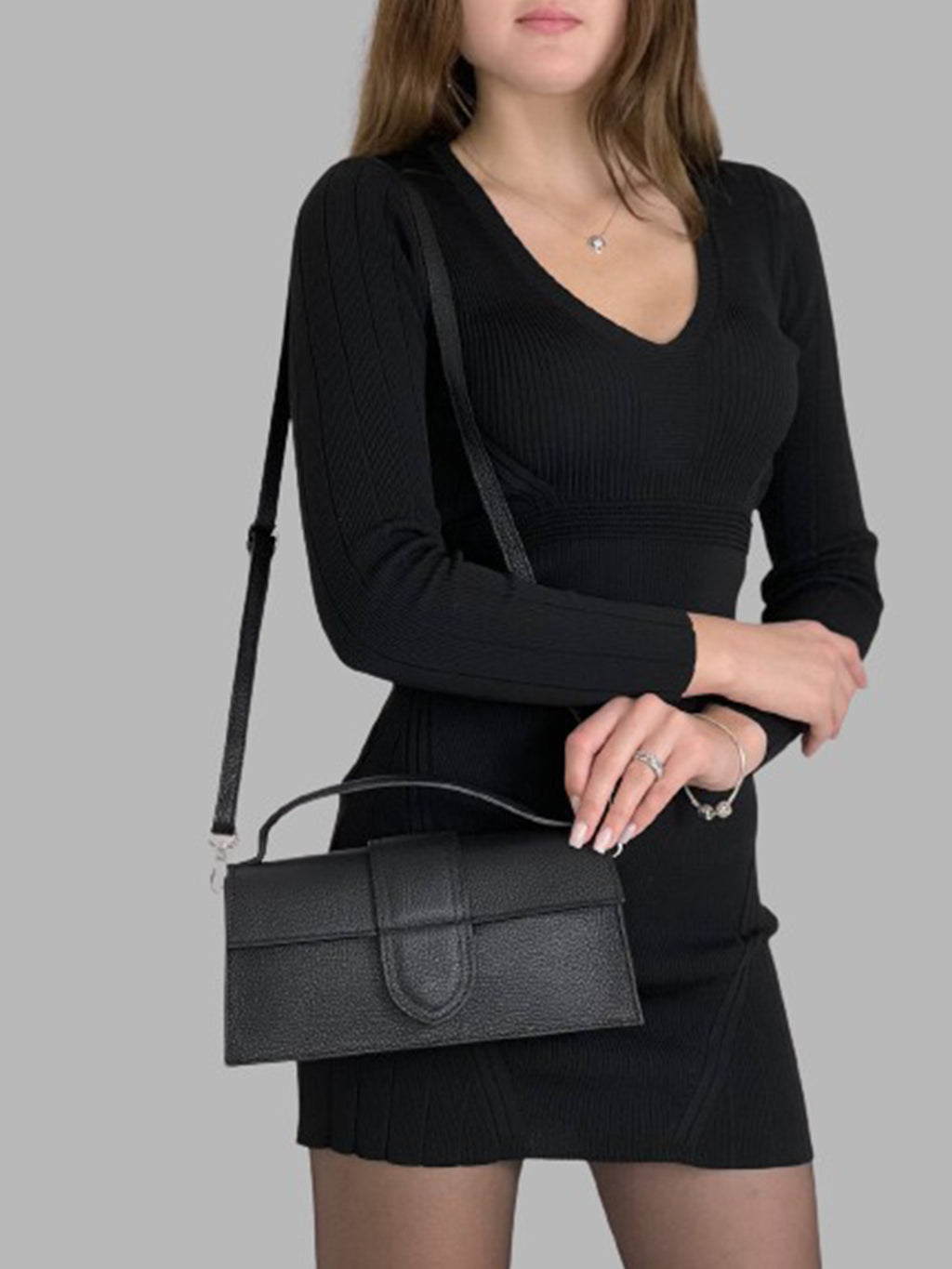 Bandolera de piel italiana Negro 3040-05-32