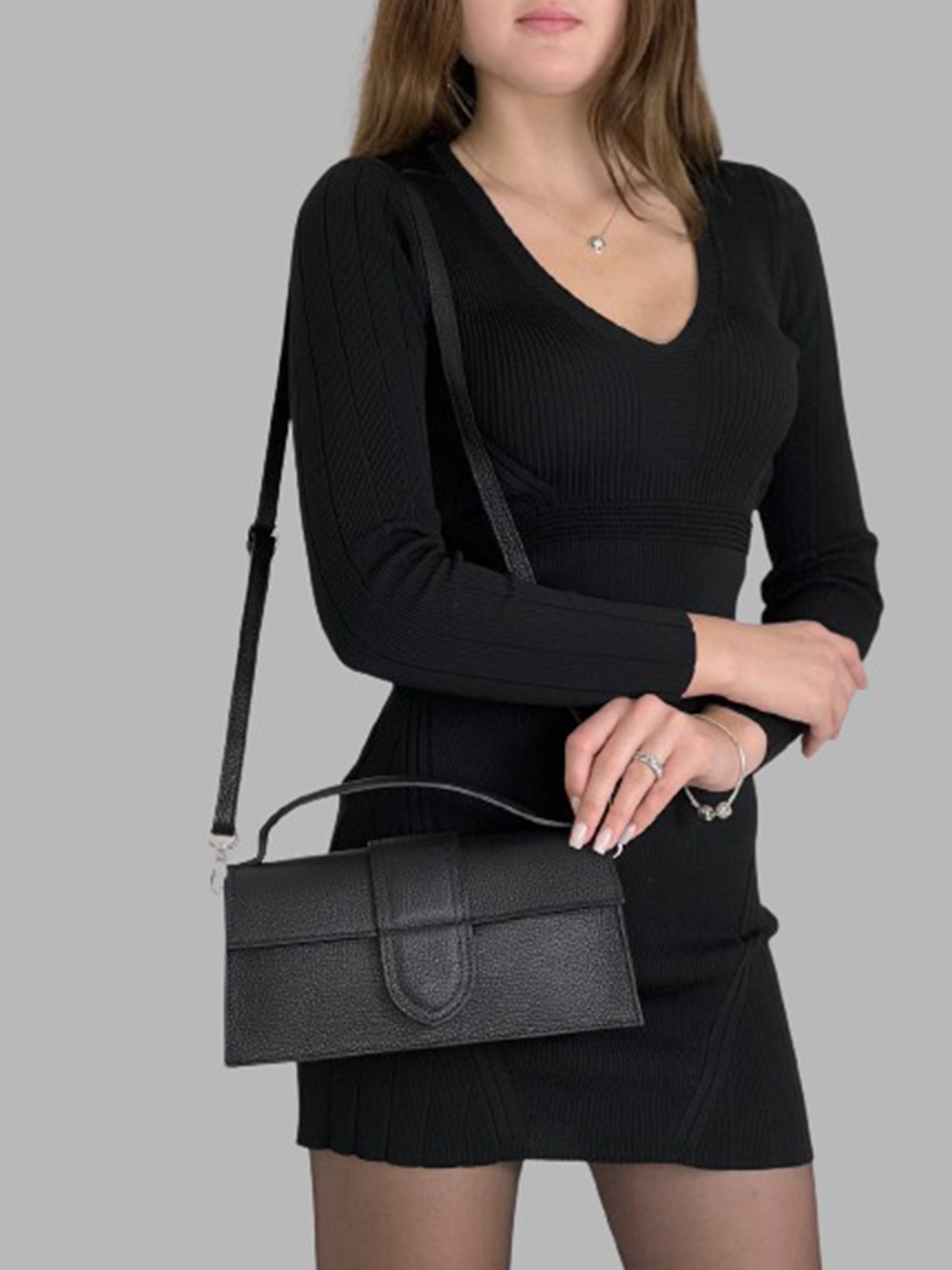 Bandolera de piel italiana Negro 3040-05-32