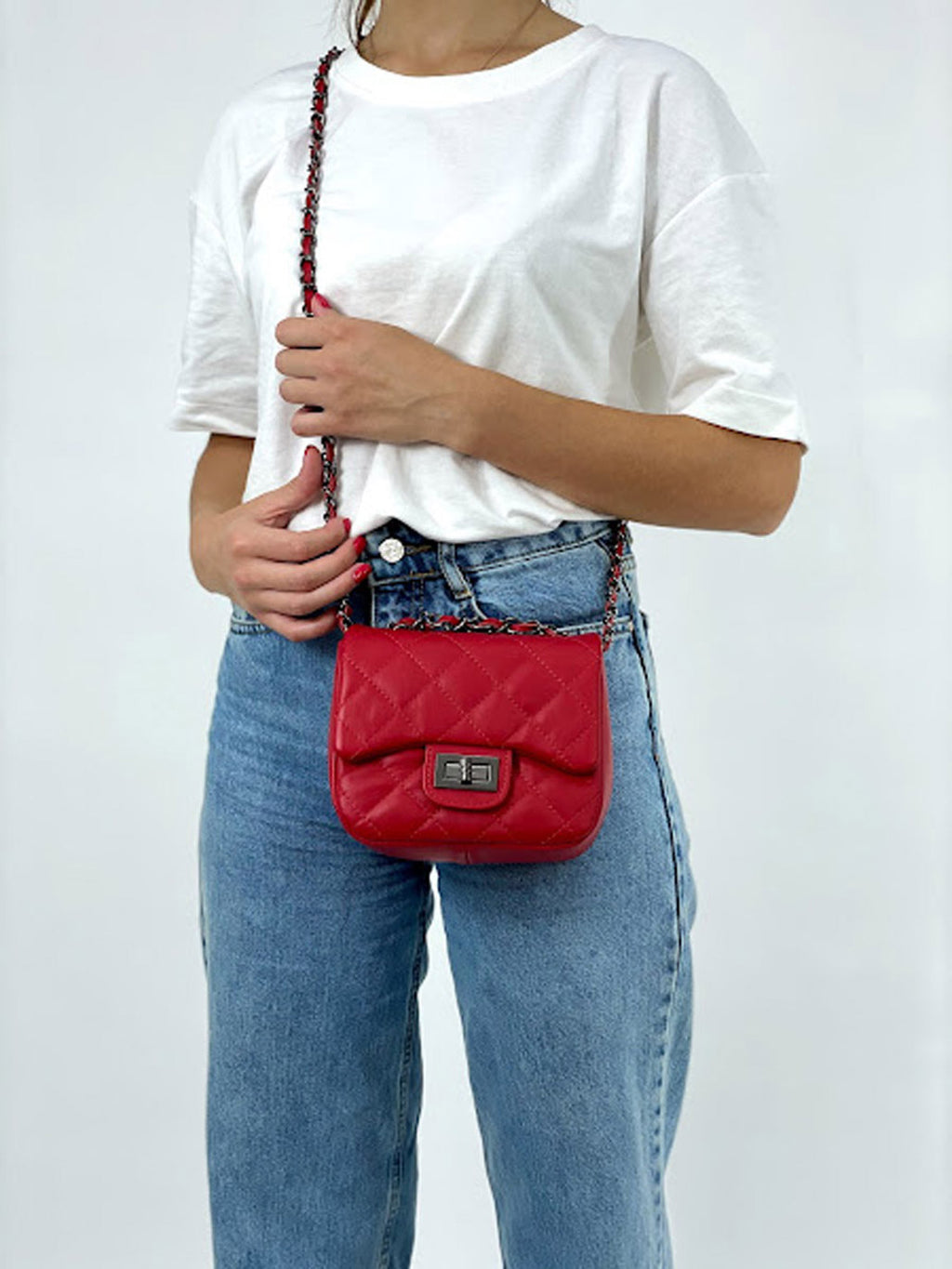 Bandolera de piel italiana Rojo 5823-13-37