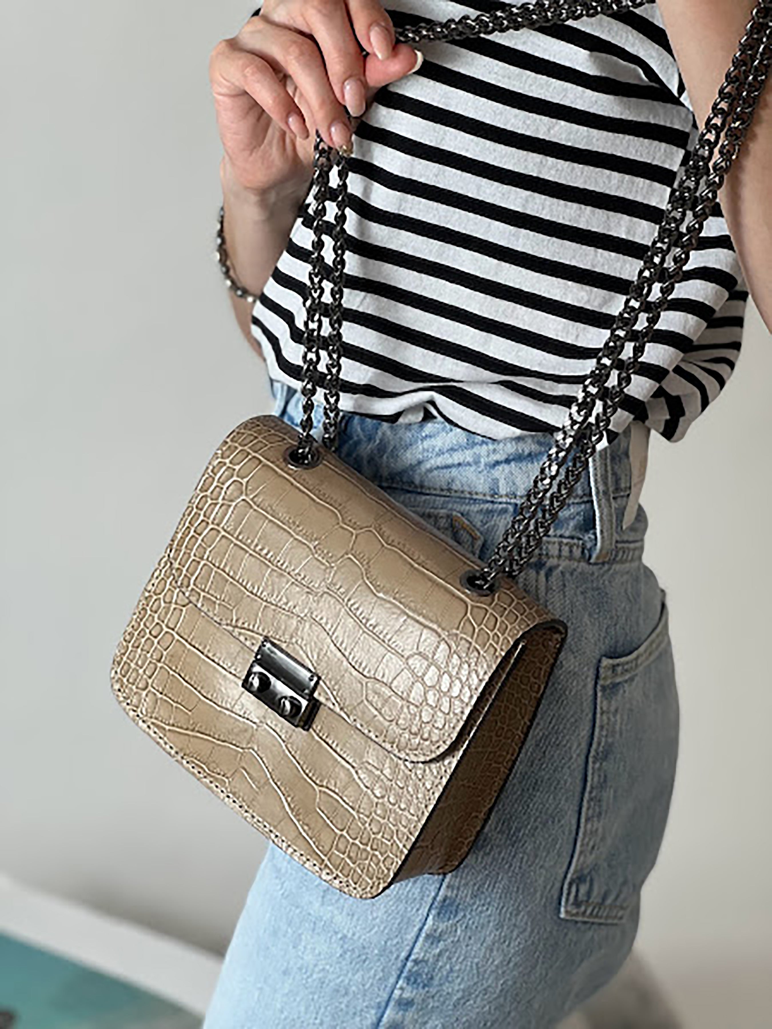 Bandolera de piel italiana Gris 2414-52-36