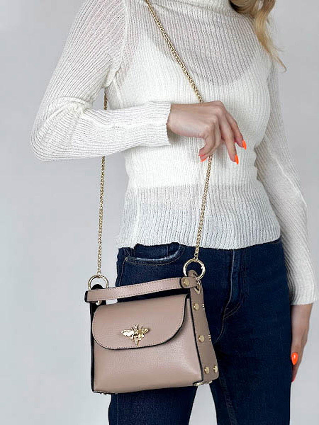 Bolso de mano de piel italiana Gris 8822-52-32