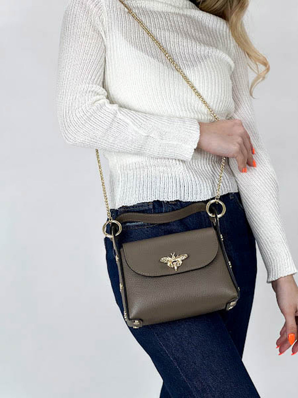 Bolso de mano de piel italiana Gris, Marrón 8822-104-32