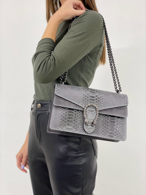 Bandolera de piel italiana Gris 9639-27-35