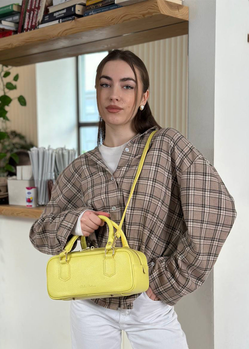 Bolso de hombro de piel italiana Amarillo 6890-15-32