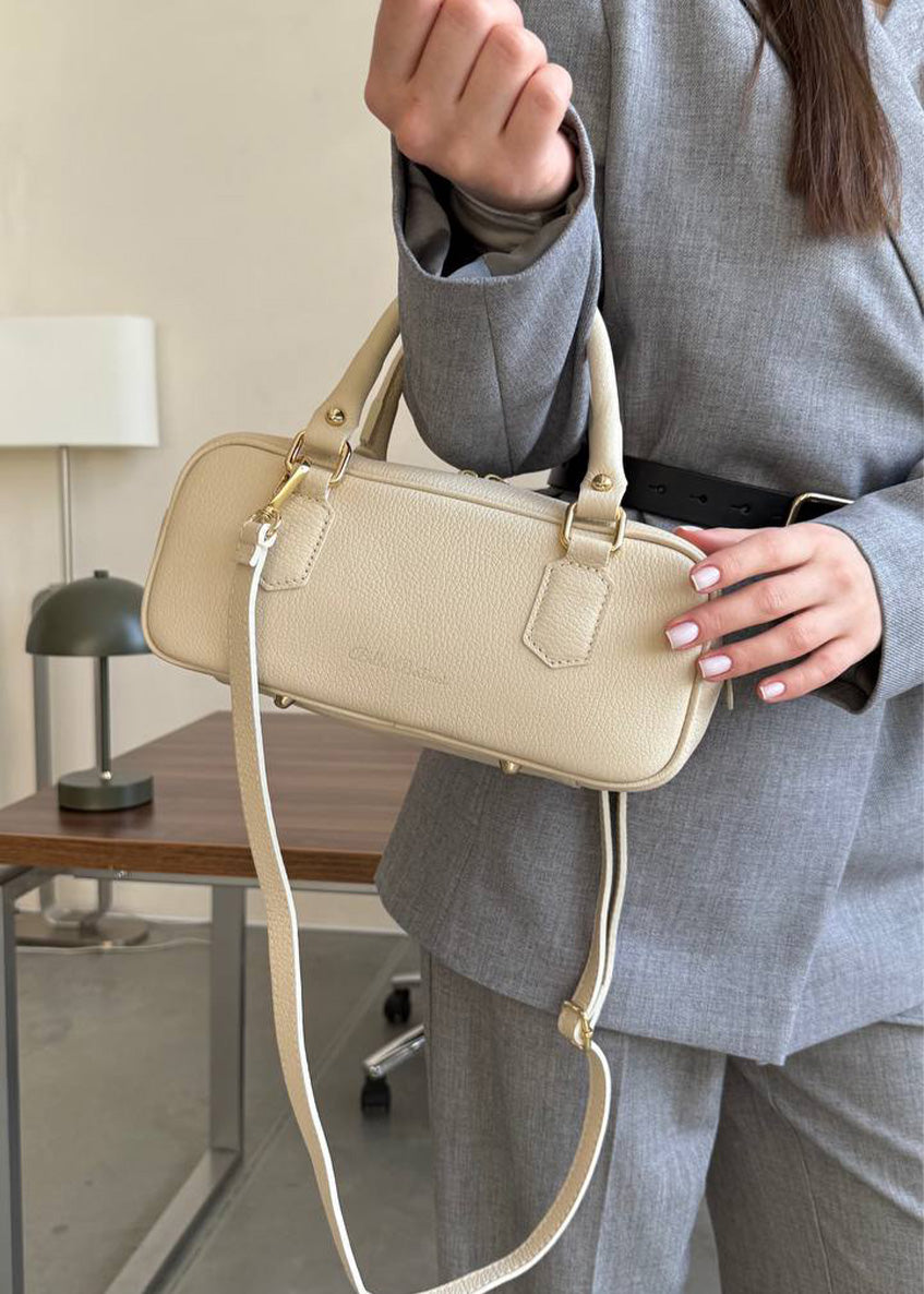 Bolso de hombro de piel italiana Beige 6890-11-32