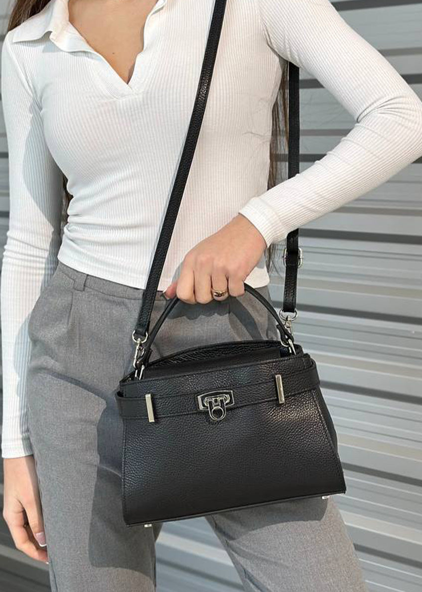 Bolso de mano de piel italiana Negro 8055-05-32