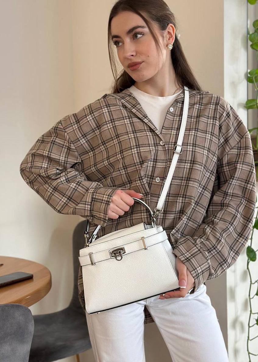 Bolso de mano de piel italiana Blanco 8055-16-32