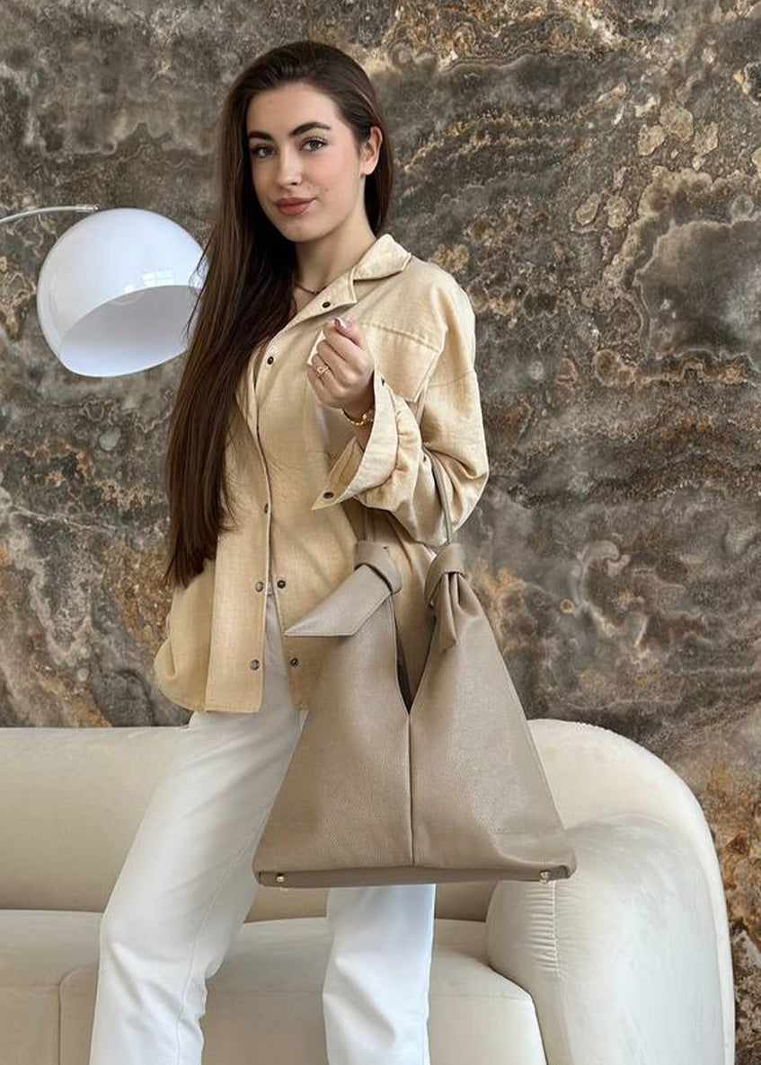 Bolso de mano de piel italiana Beige 3699-11-32