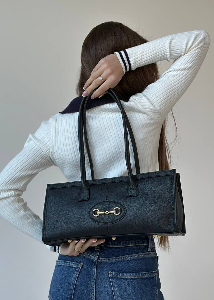 Bolso de mano de piel italiana Negro 4088-05-32