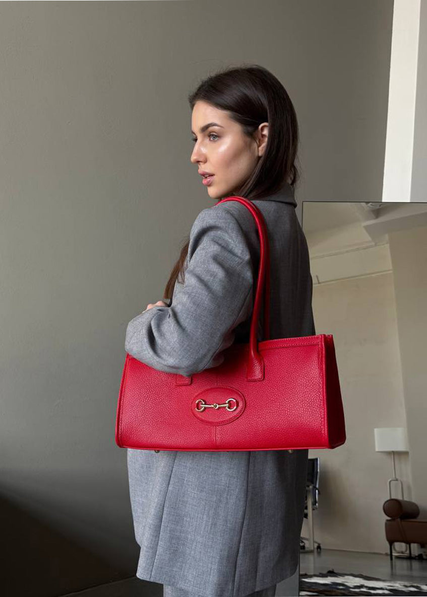Bolso de mano de piel italiana Rojo 4088-13-32