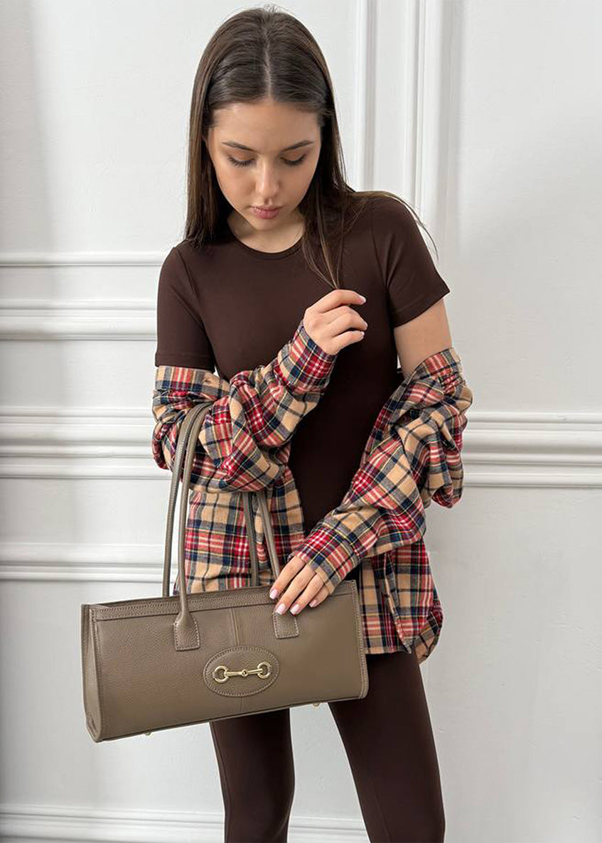 Bolso de mano de piel italiana Gris, Marrón 4088-104-32