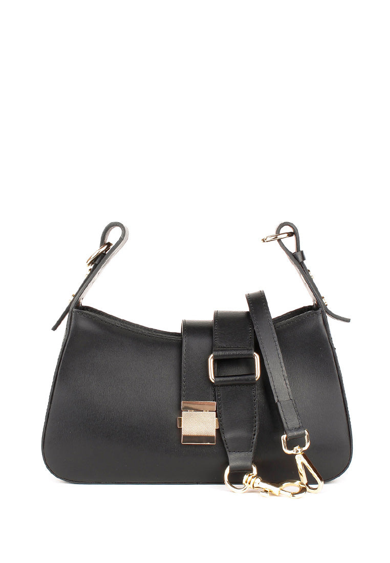 Bolso de hombro de piel italiana Negro 4455-05-33