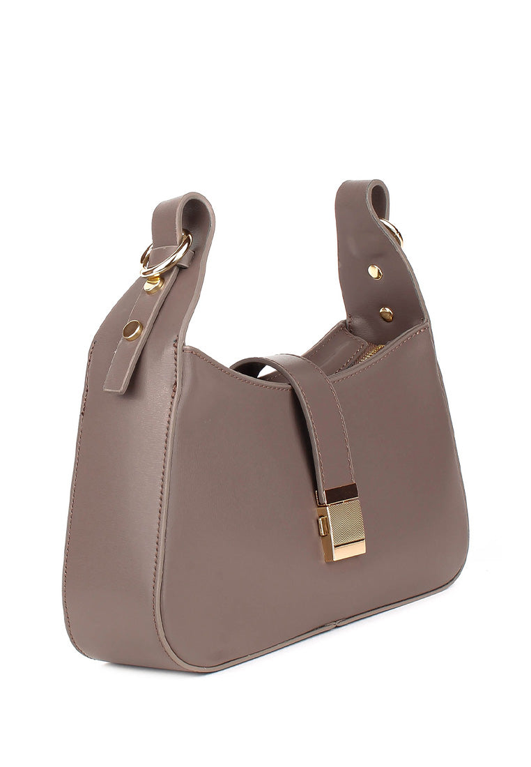 Bolso de hombro de piel italiana Gris, Marrón 4455-104-33
