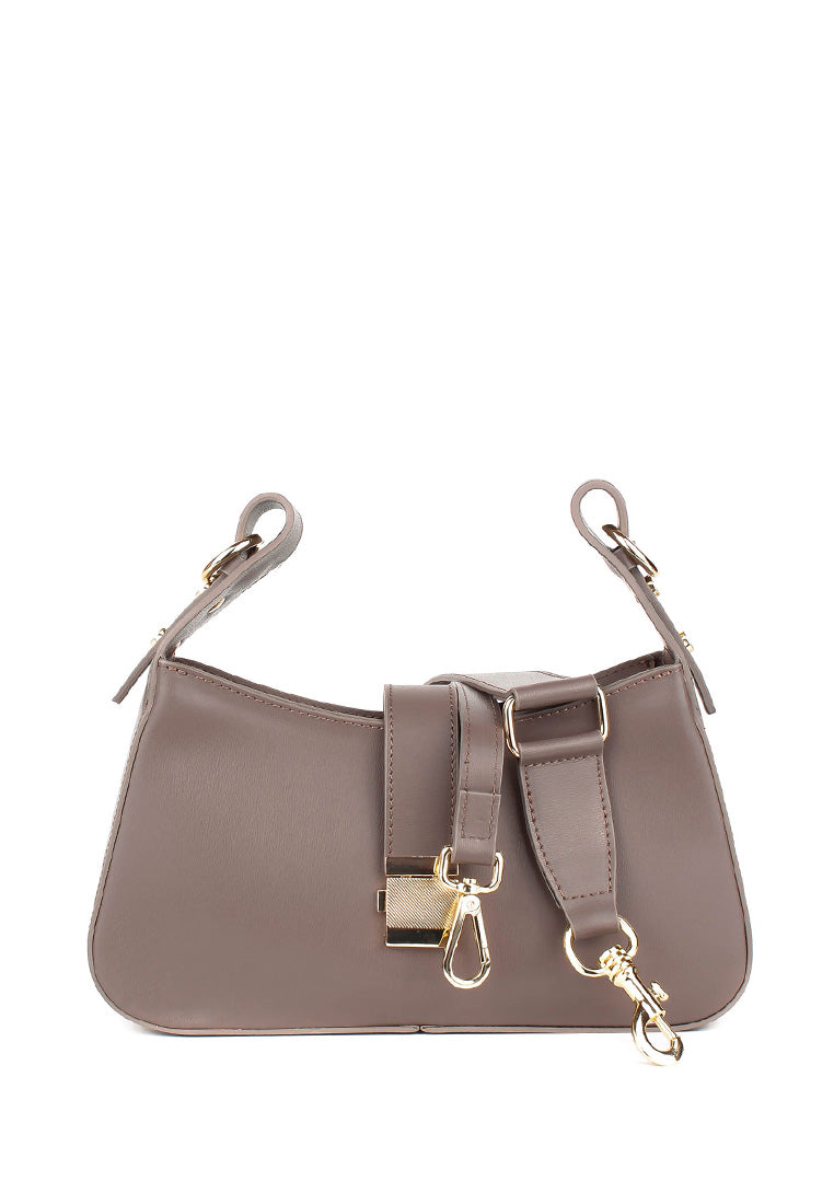 Bolso de hombro de piel italiana Gris, Marrón 4455-104-33