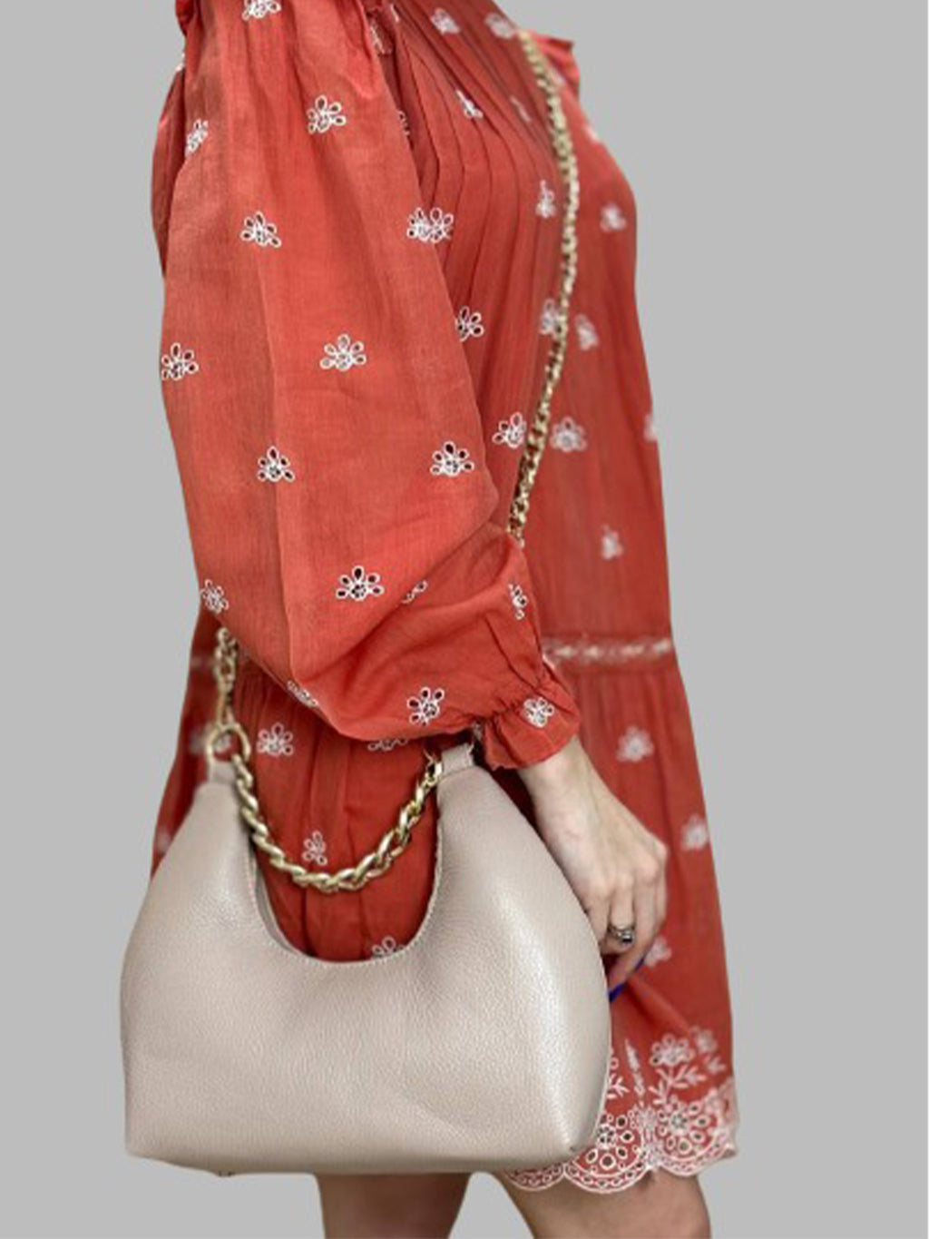 Bolso de hombro de piel italiana Beige 3355-11-32