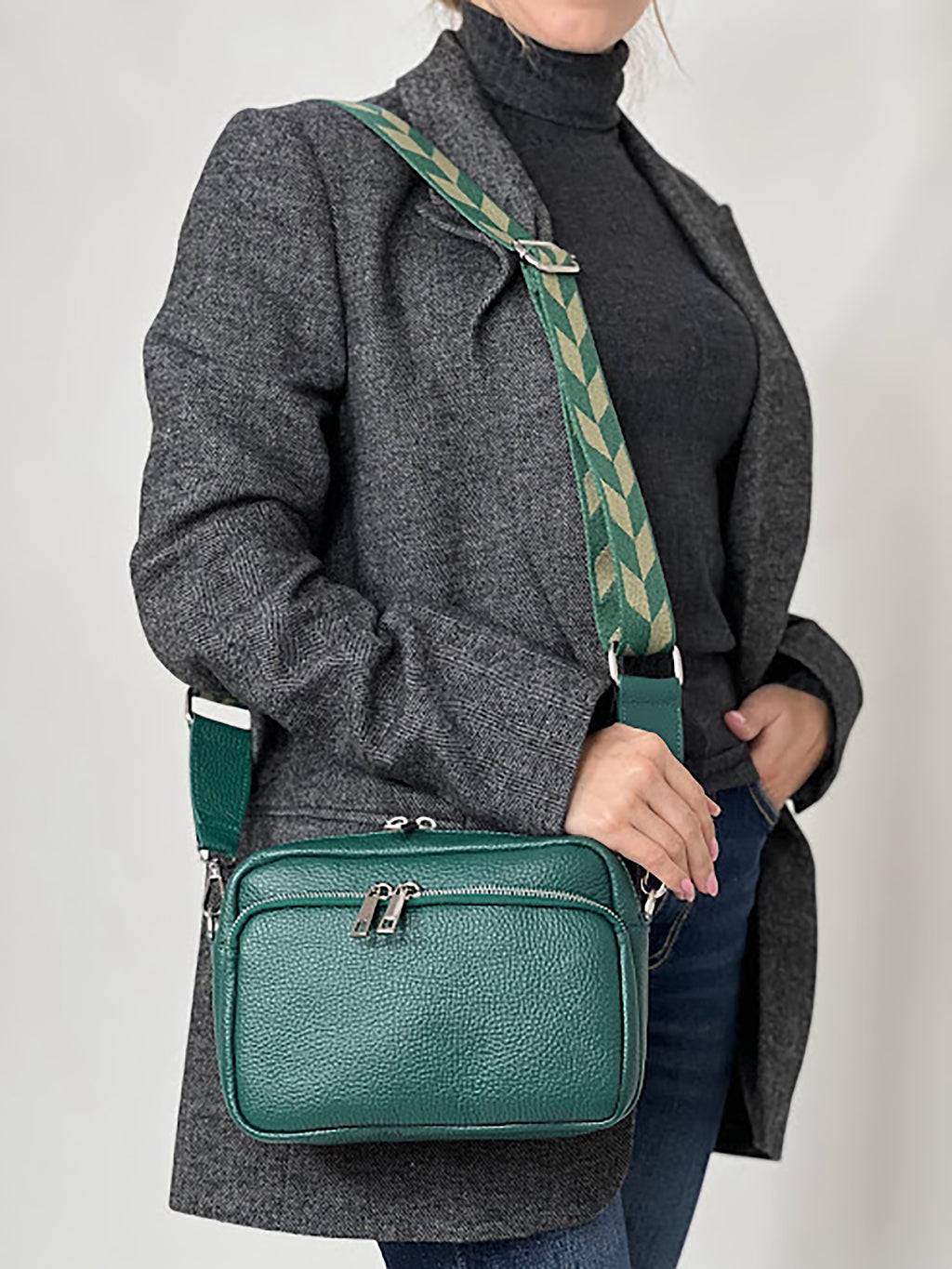 Bandolera de piel italiana Verde 3227-64-32