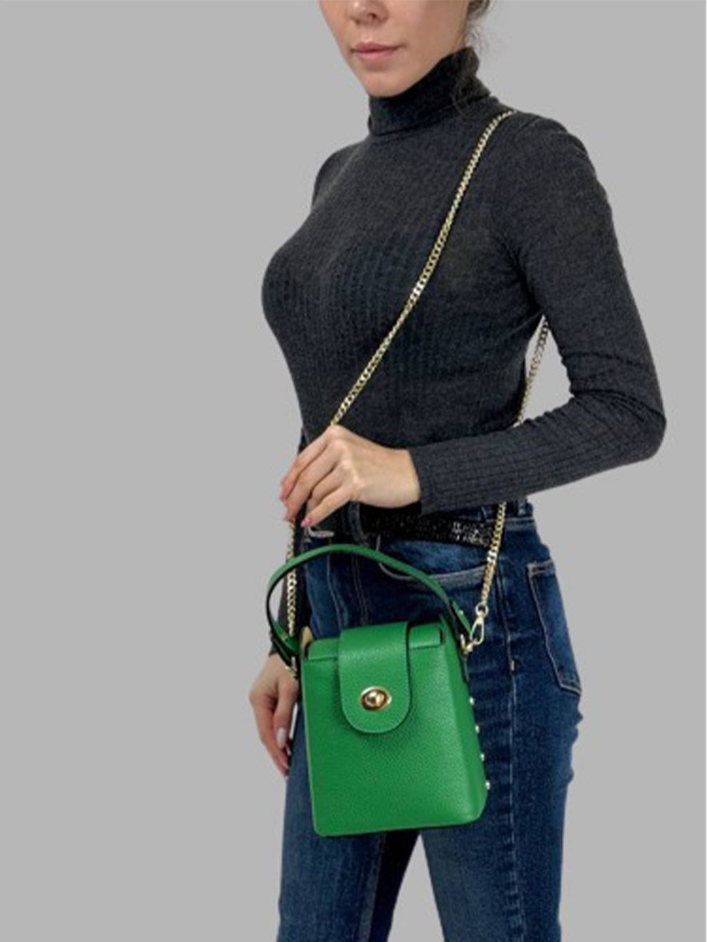 Bandolera de piel italiana Verde 8811-08-32