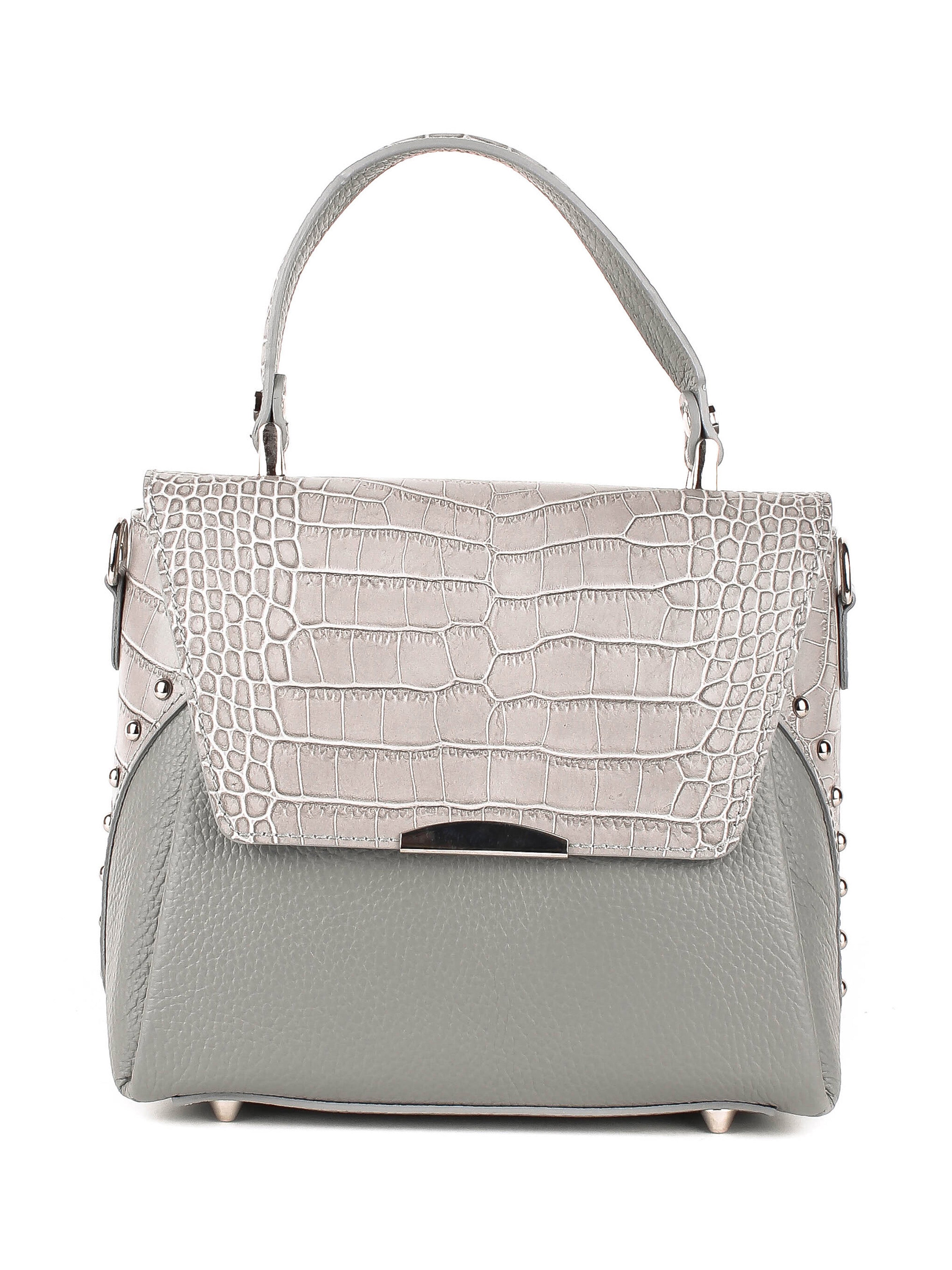 Bolso de mano de piel italiana Gris 6399-18-101