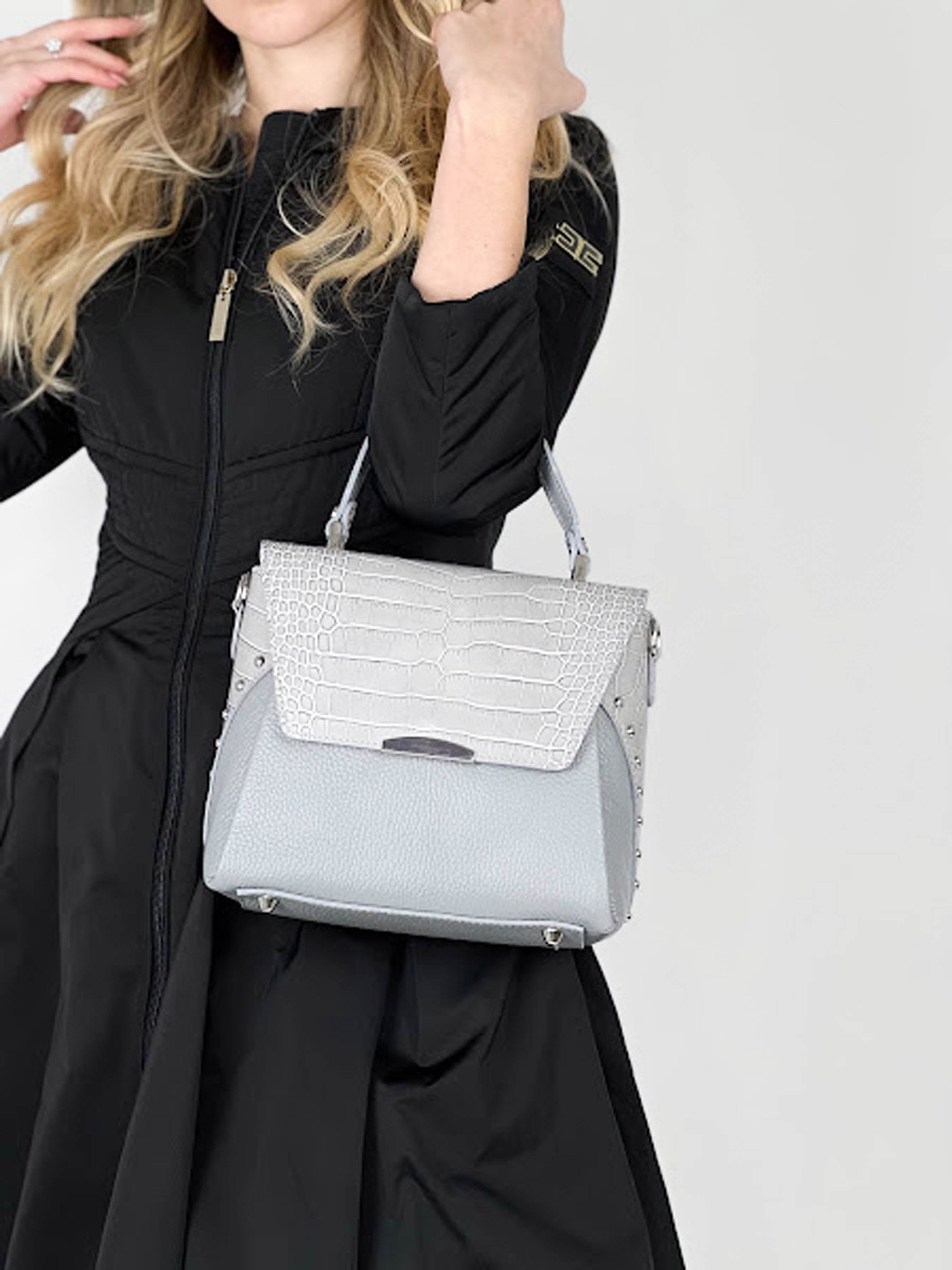 Bolso de mano de piel italiana Gris 6399-18-101