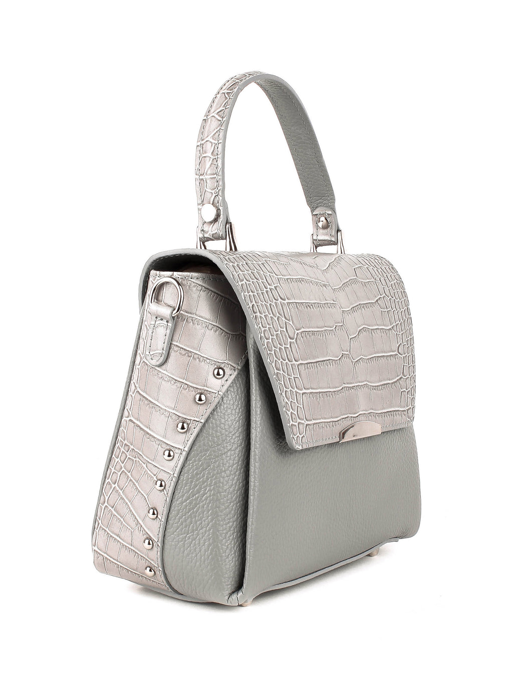 Bolso de mano de piel italiana Gris 6399-18-101
