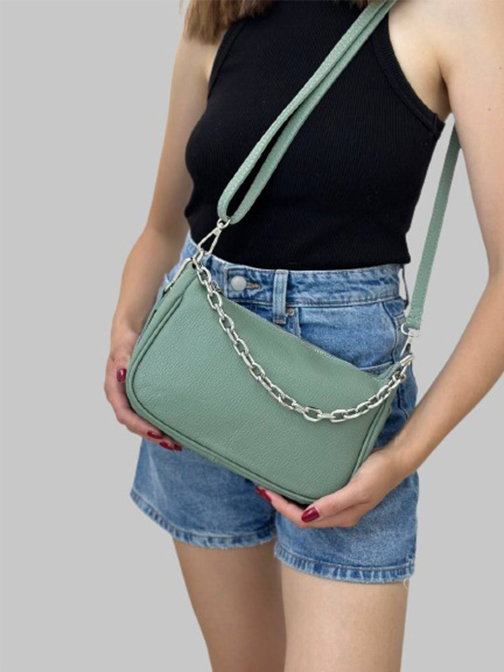 Bandolera de piel italiana Verde 4277-81-32