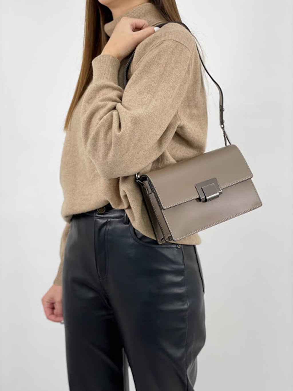 Bandolera de piel italiana Gris, Marrón 4701-104-31