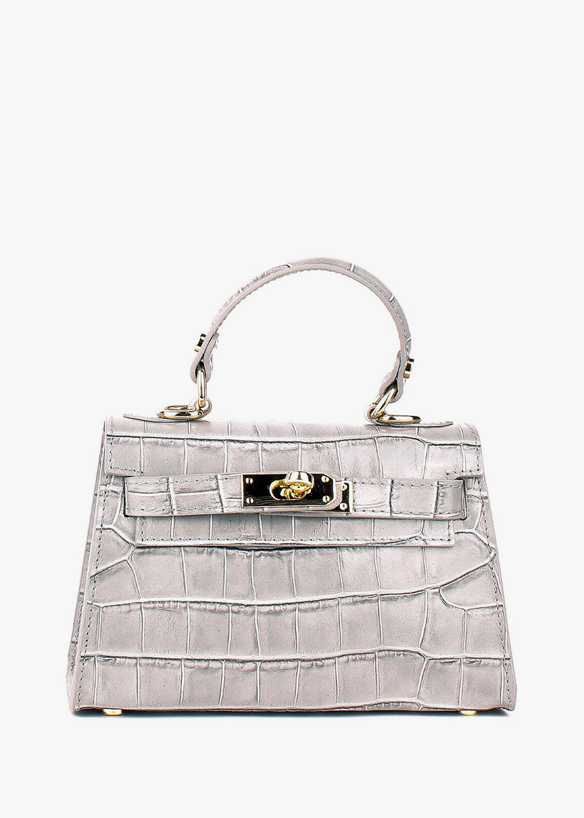 Bolso de mano de piel italiana Gris 8364-18-36