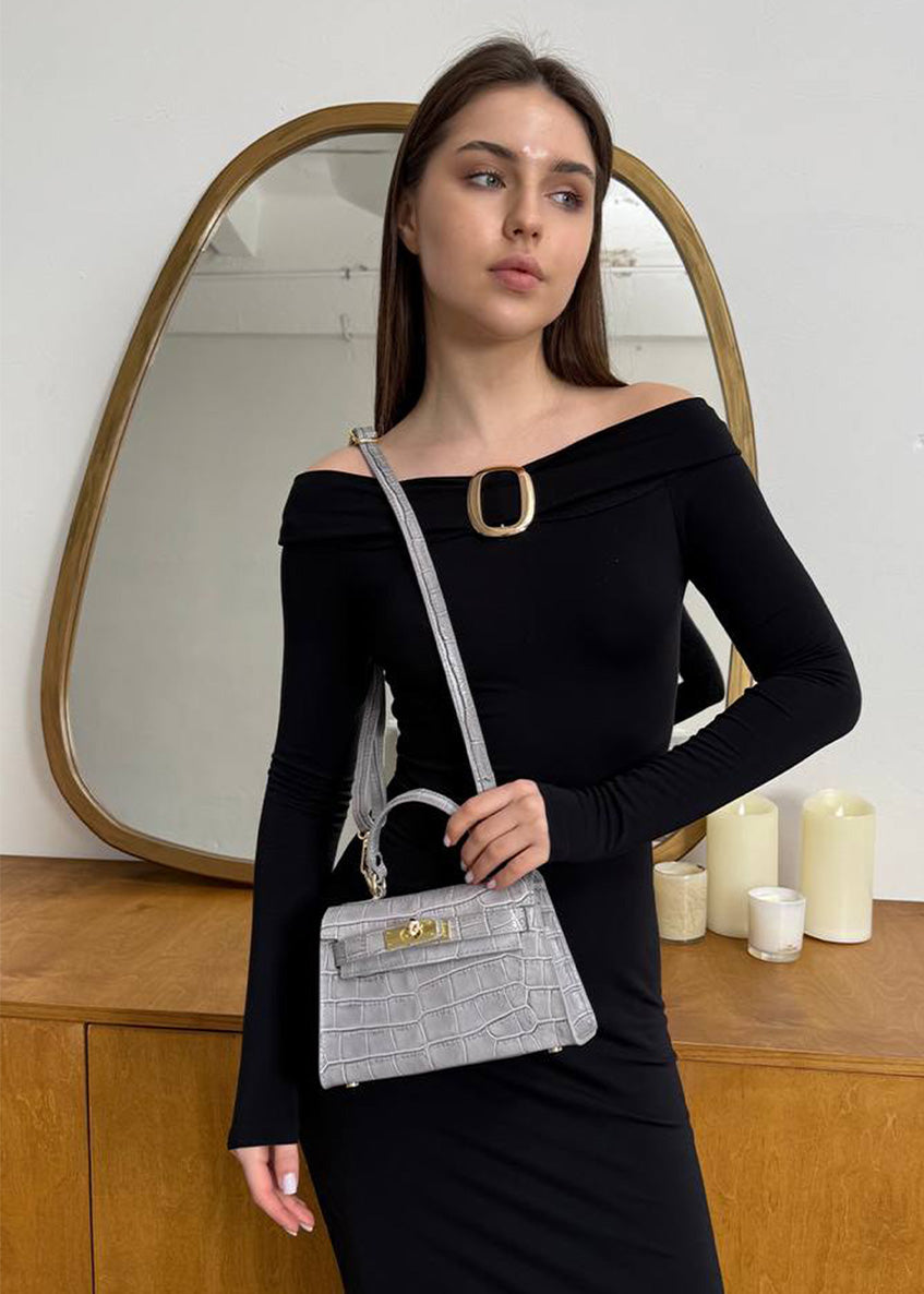 Bolso de mano de piel italiana Gris 8364-18-36