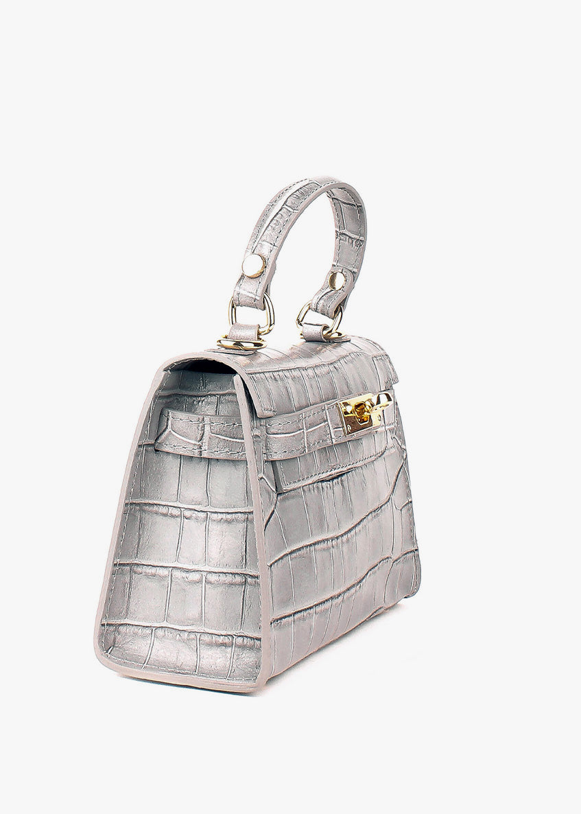 Bolso de mano de piel italiana Gris 8364-18-36
