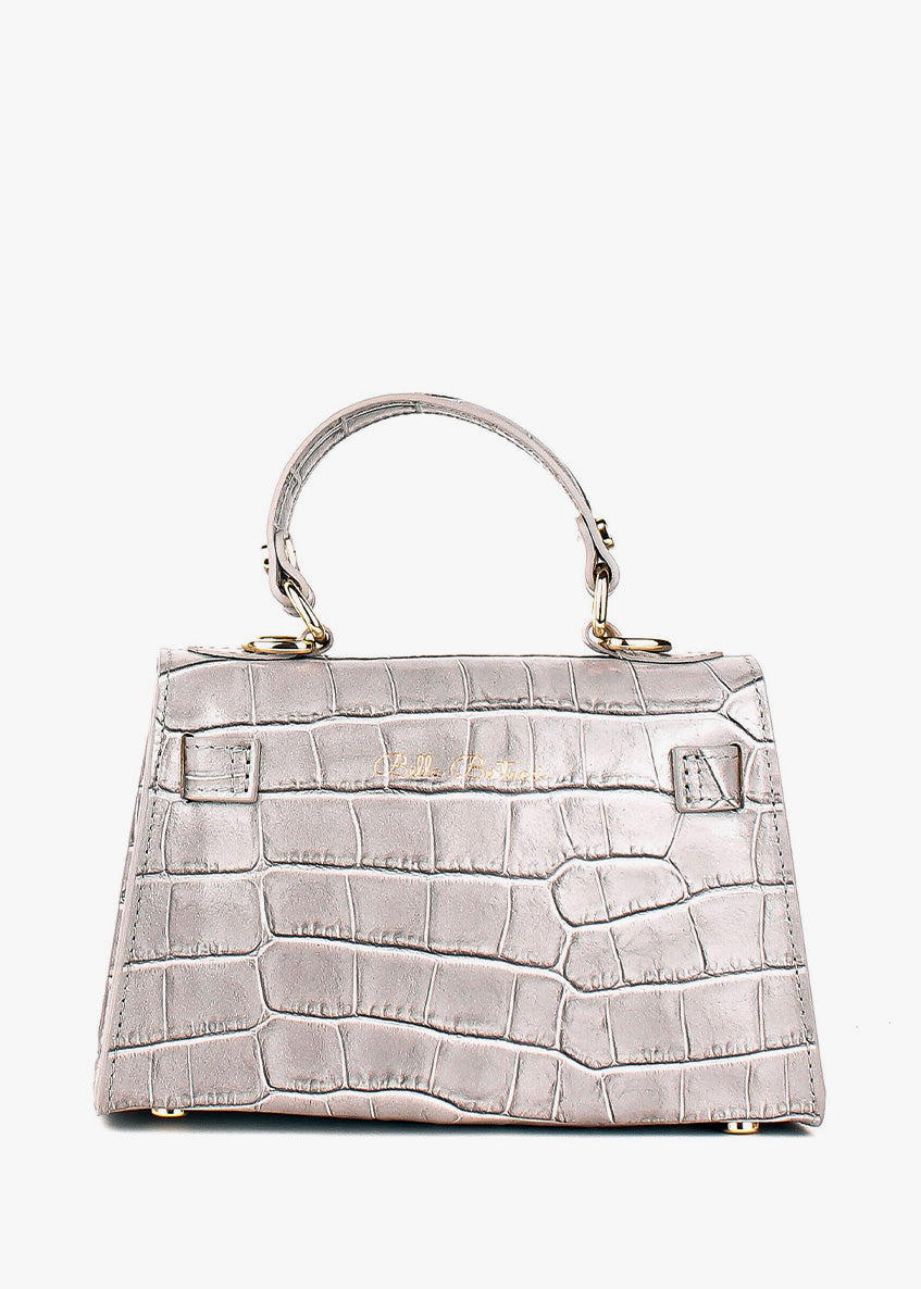 Bolso de mano de piel italiana Gris 8364-18-36