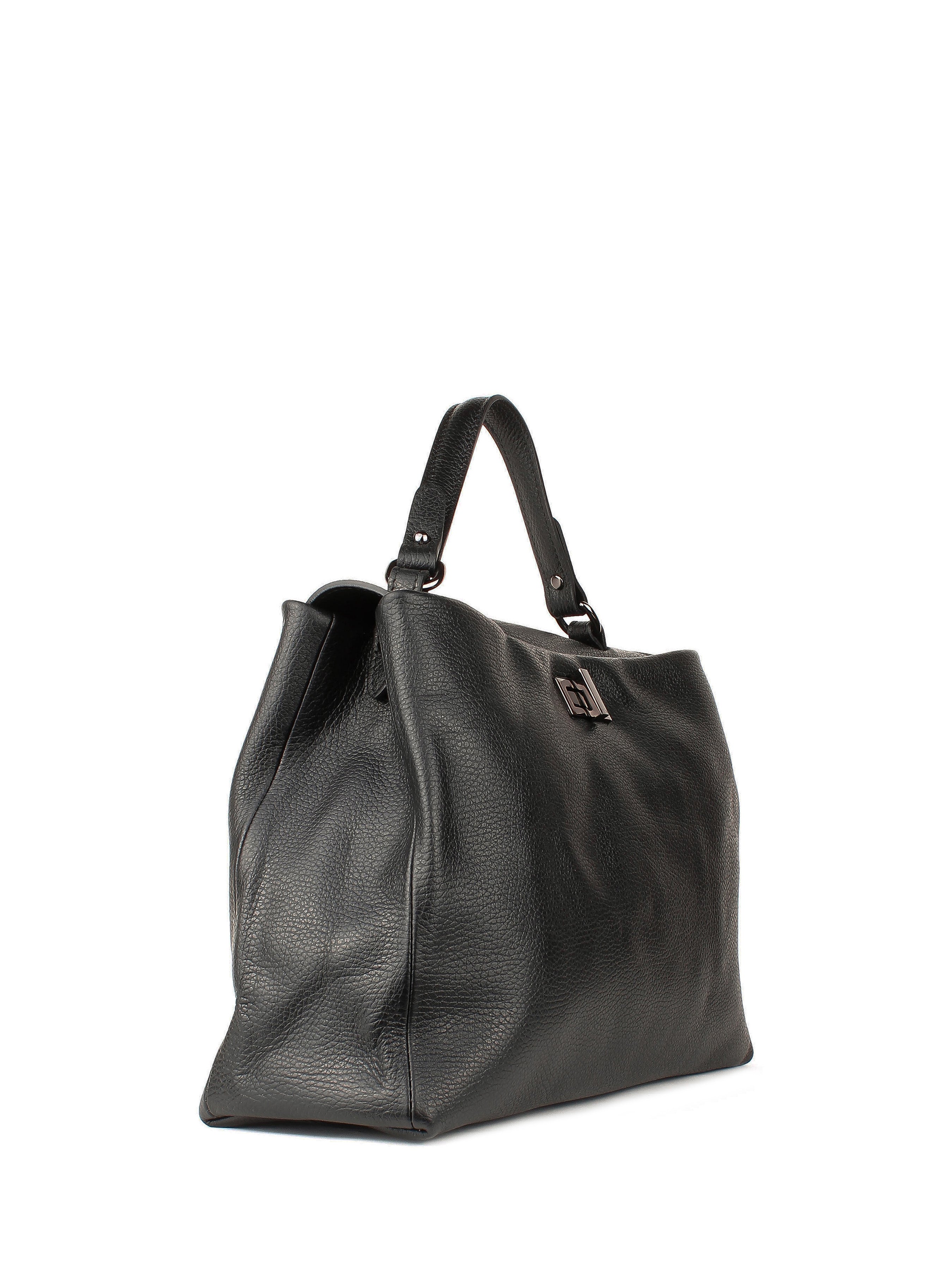 Bolso de mano de piel italiana LUNGA Negro