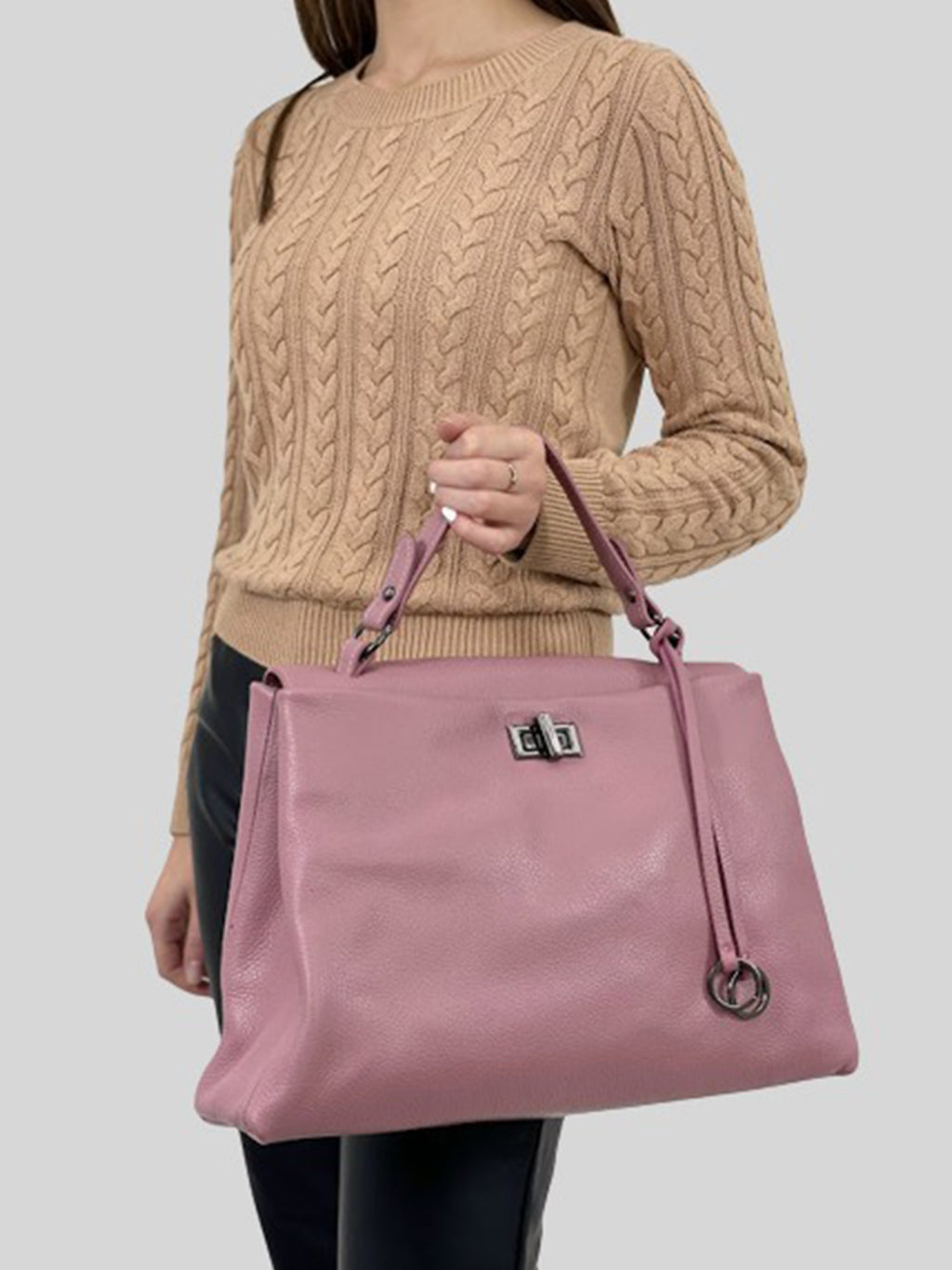 Bolso de mano de piel italiana LUNGA Rosa