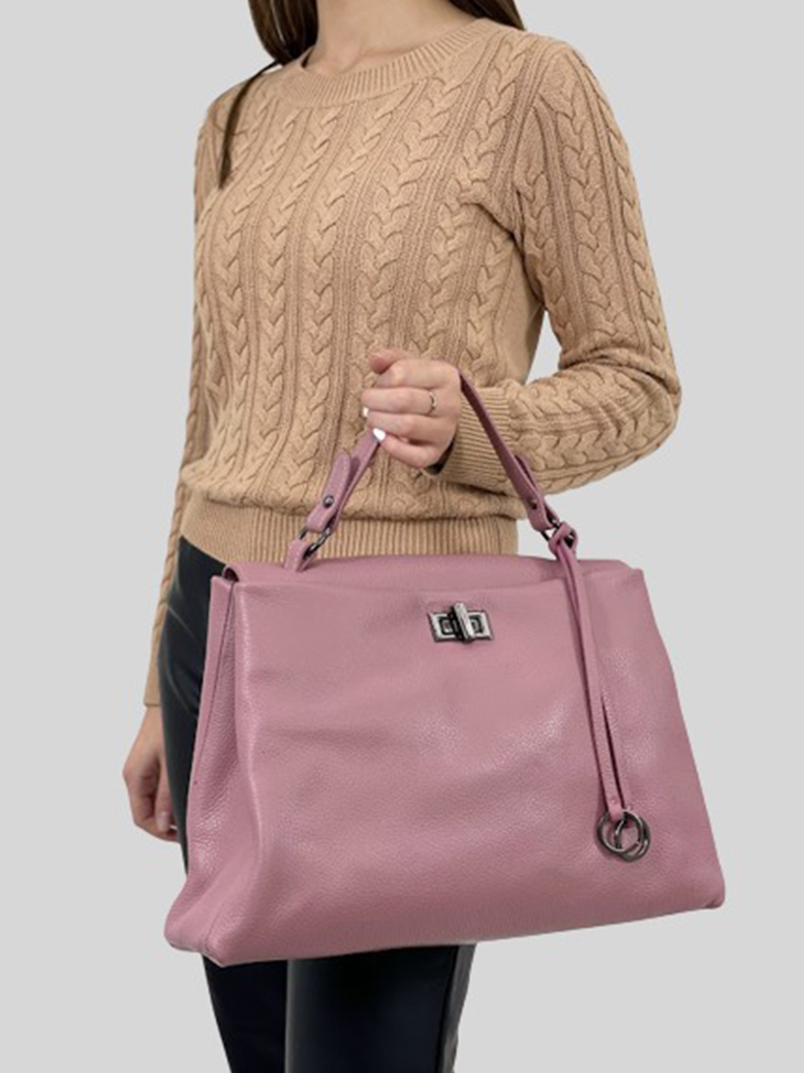 Bolso de mano de piel italiana LUNGA Rosa