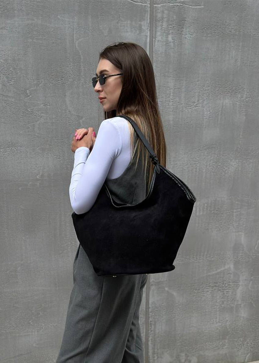 Bolso de hombro de piel italiana Negro 4890-05-47